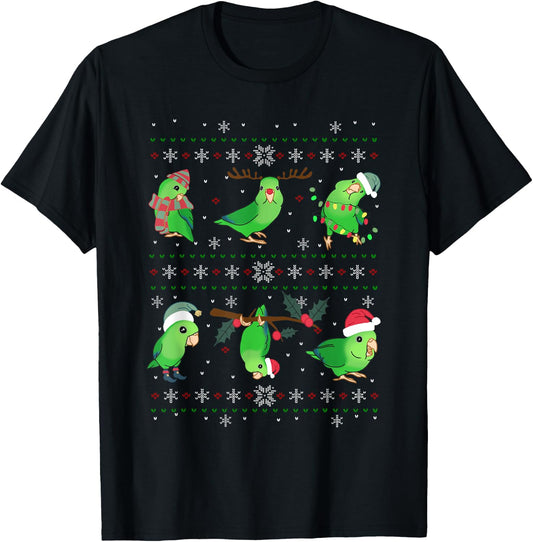 Ugly Christmas Green Parrotlet Birb memes Parrot owner T-Shirt - T-Shirt | Black