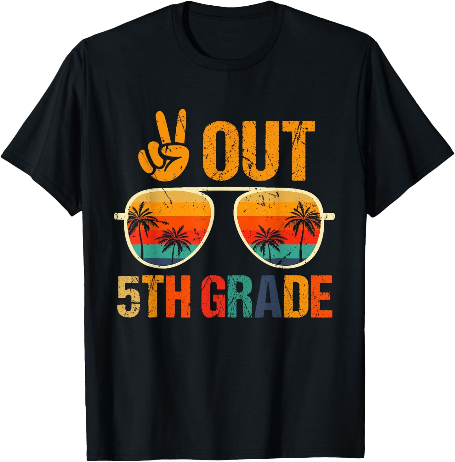 Retro Peace Out 5th Grade Groovy Happy Last Day Of School T-Shirt - T-Shirt | Black