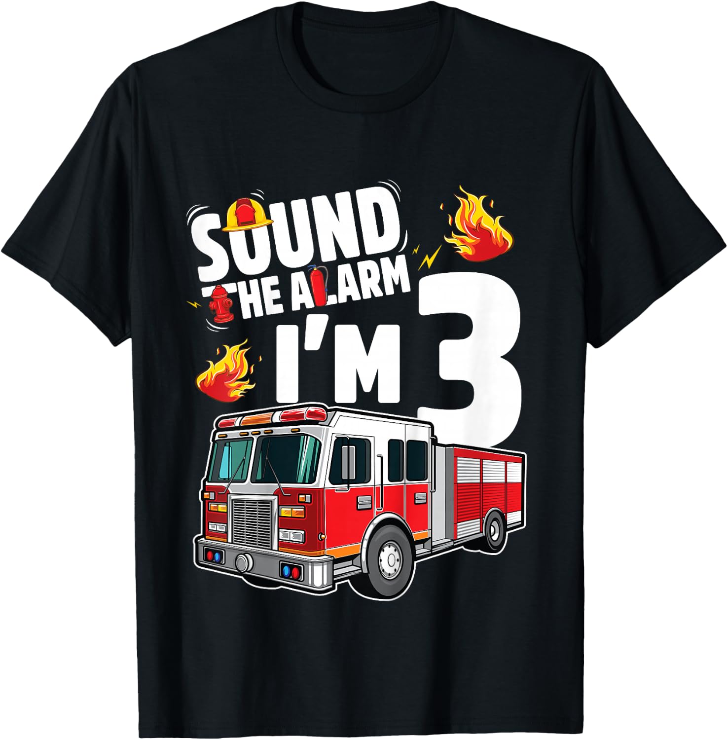 Fire Truck 3rd Birthday Boy Firefighter 3 Year Old T-Shirt - T-Shirt | Black