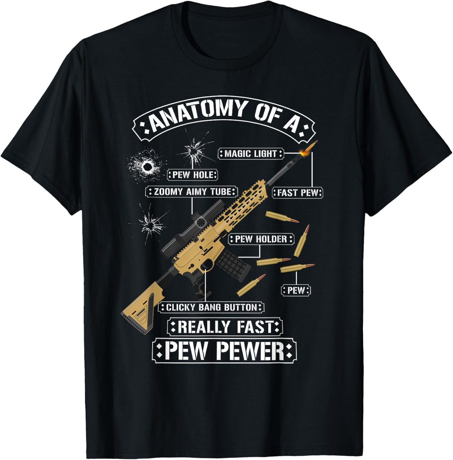 Sarcastic Funny Anatomy Of A Rifle Gun Graphic - Gun Lovers T-Shirt - T-Shirt | Black