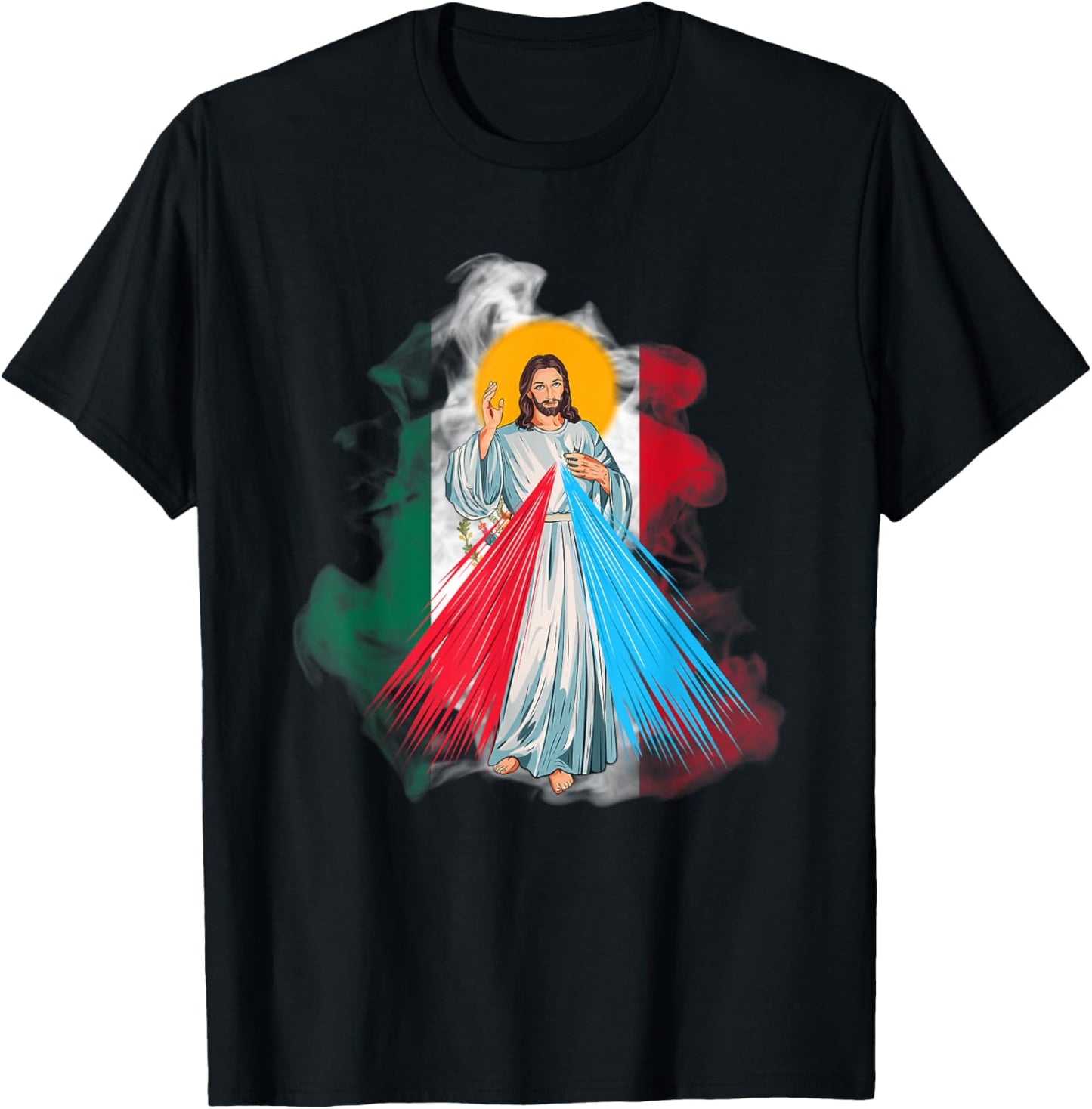 Mercy of JESUS CHRIST with the flag of Mexico. Christian T-Shirt - T-Shirt | Black