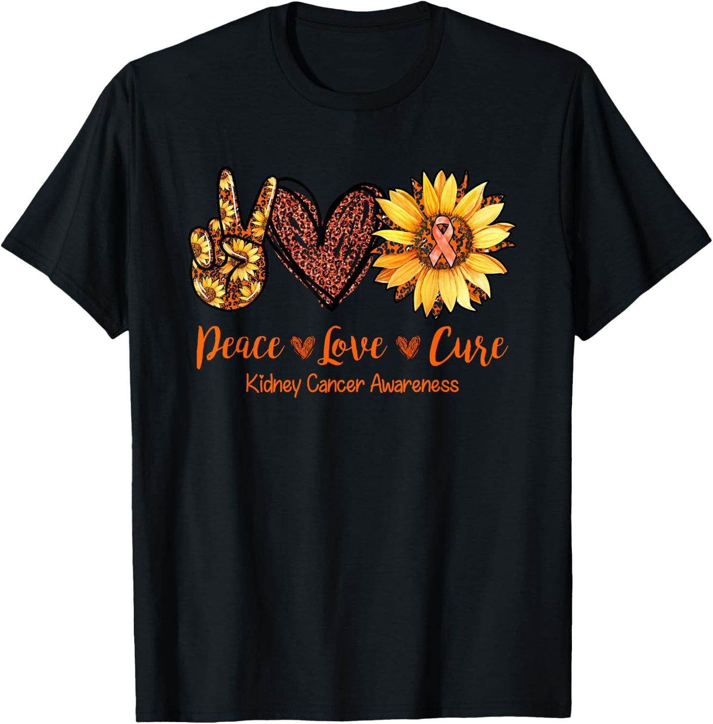 Daisy Peace Love Cure Kidney Cancer Awareness Gift T-Shirt - T-Shirt | Black