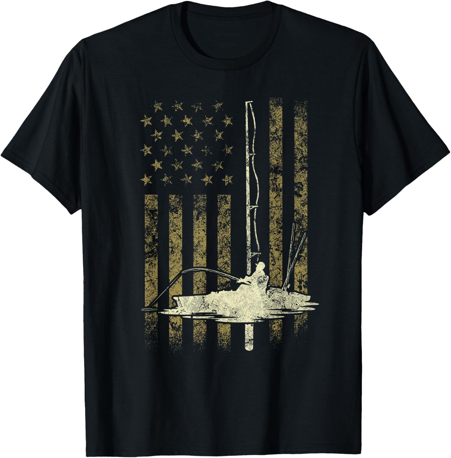 Funny Vintage USA Flag Kayak Fishing Gift Women Men T-Shirt - T-Shirt | Black