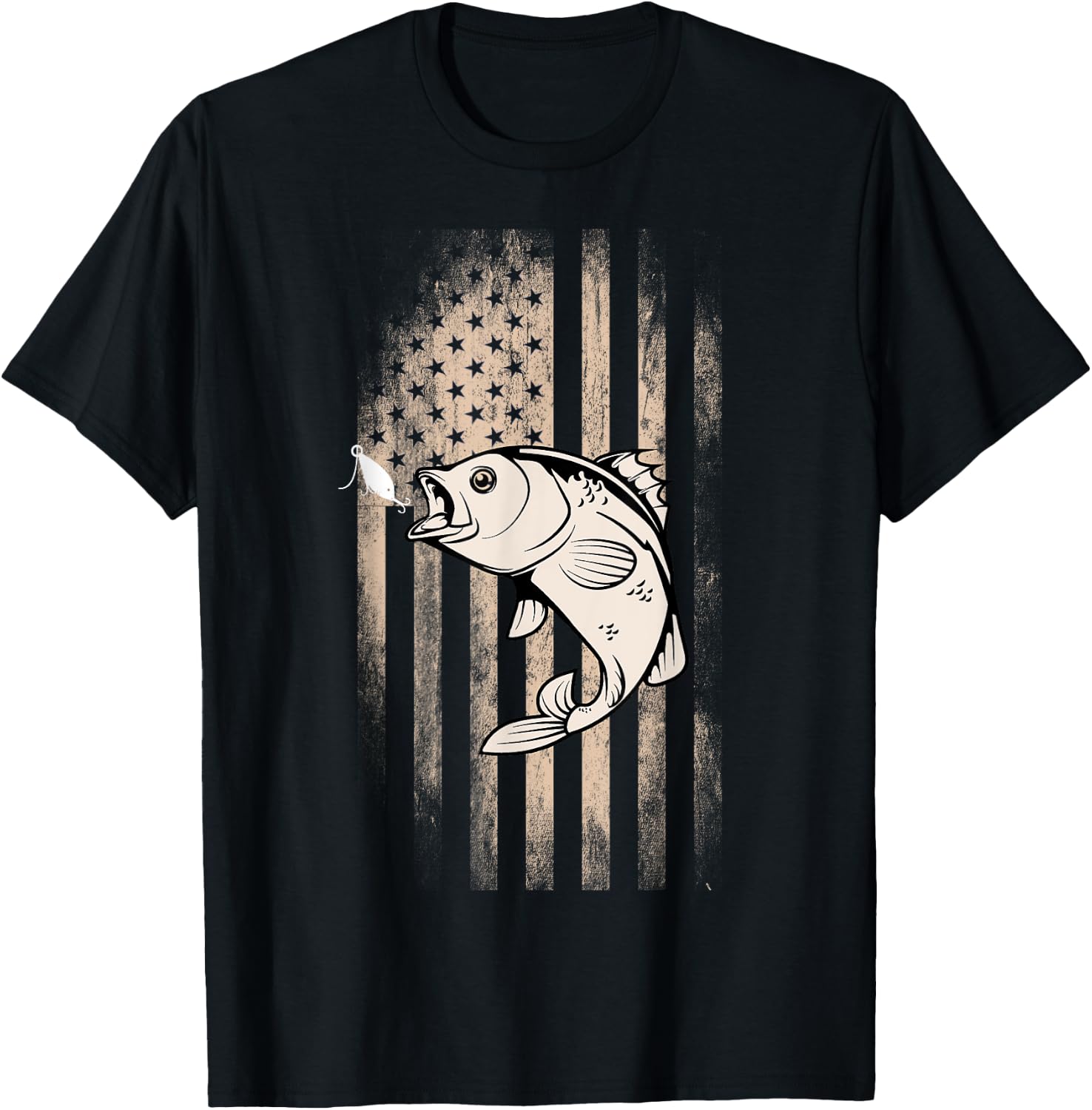 American Flag Fishing Patriotic T-Shirt - T-Shirt | Black