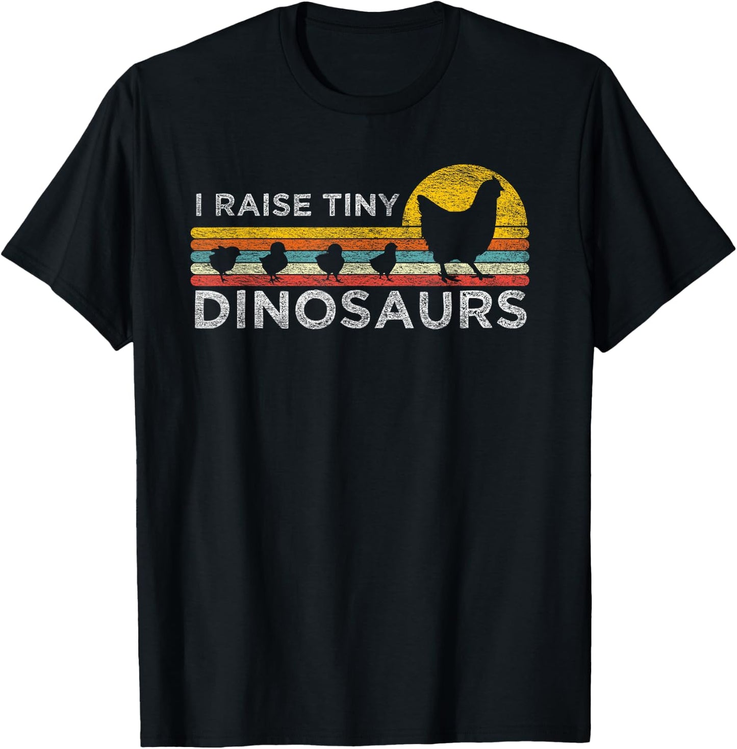 Retro I Raise Tiny Dinosaurs Chicken - Vintage Farmer T-Shirt - T-Shirt | Black
