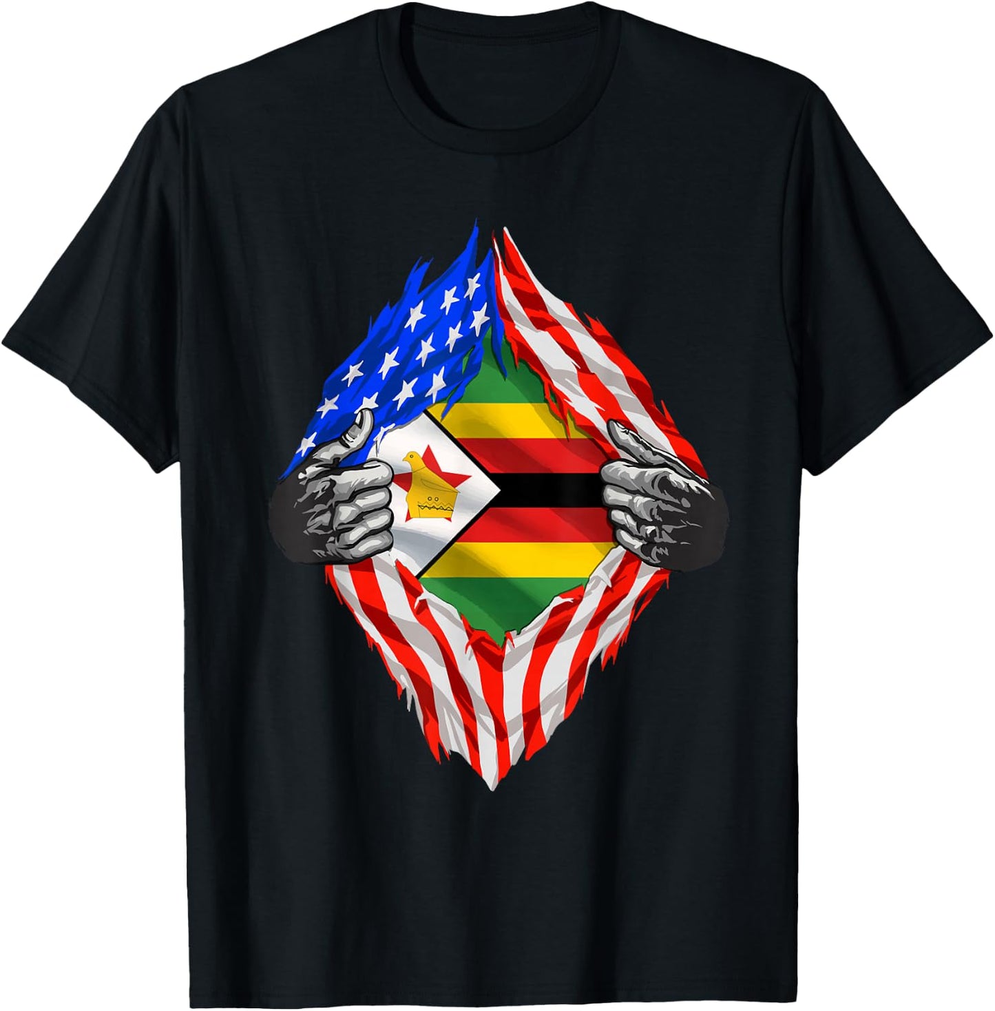 Super Zimbabwean Heritage Proud Zimbabwe Roots USA Flag T-Shirt - T-Shirt | Black