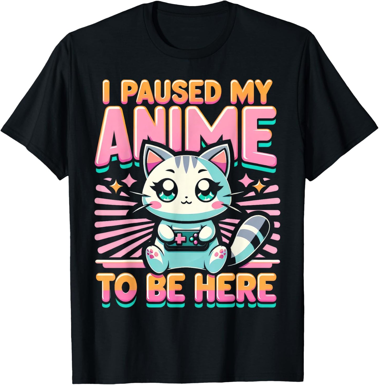 Cute Anime Cat I Paused My Anime Japanese Kawaii Neko Men Women Kids T-Shirt - T-Shirt | Black