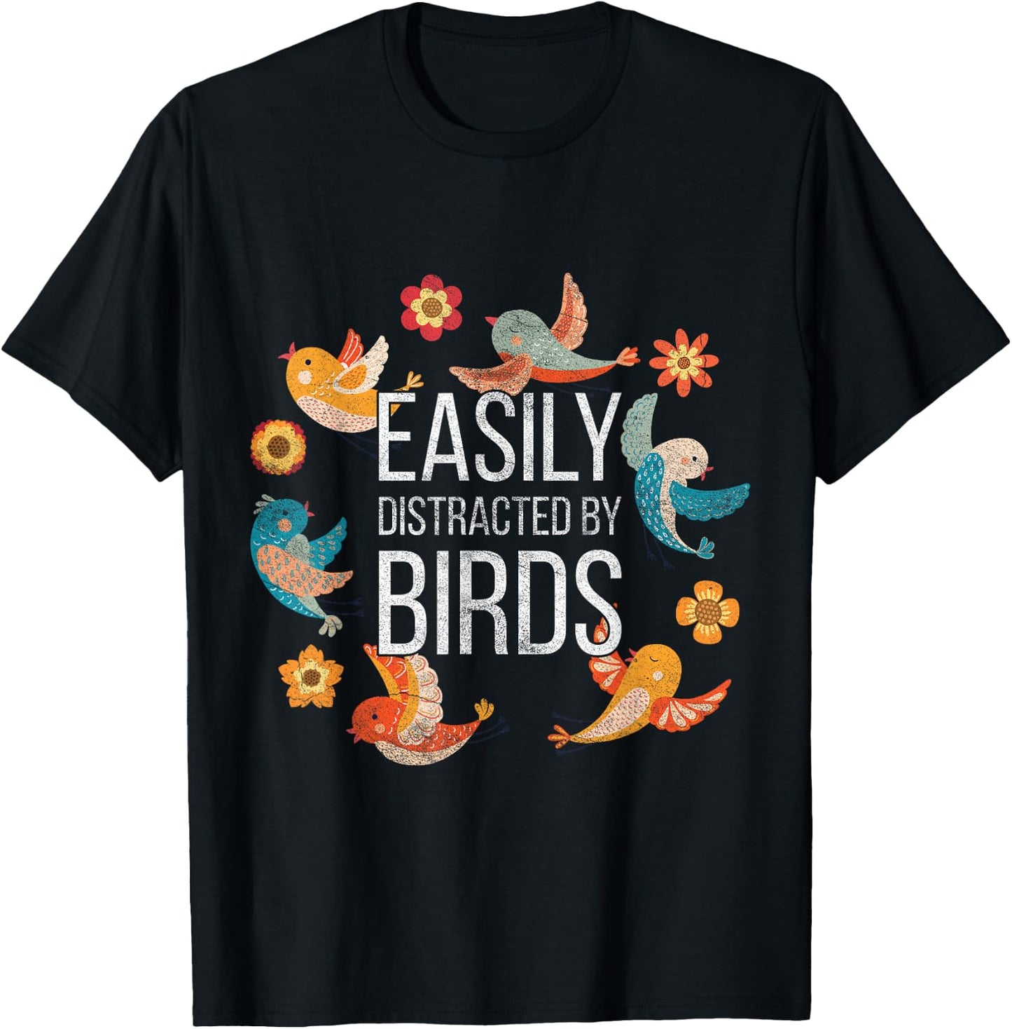 Easily Distracted By Bird T-Shirt - T-Shirt | Black