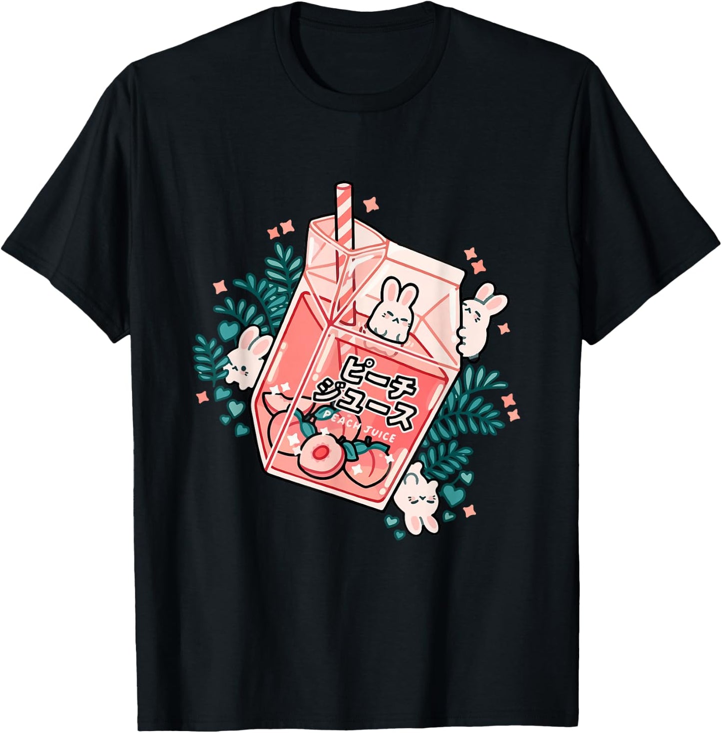 90s Japanese Kawaii Peach Milk Juice Aesthetic T-Shirt - T-Shirt | Black