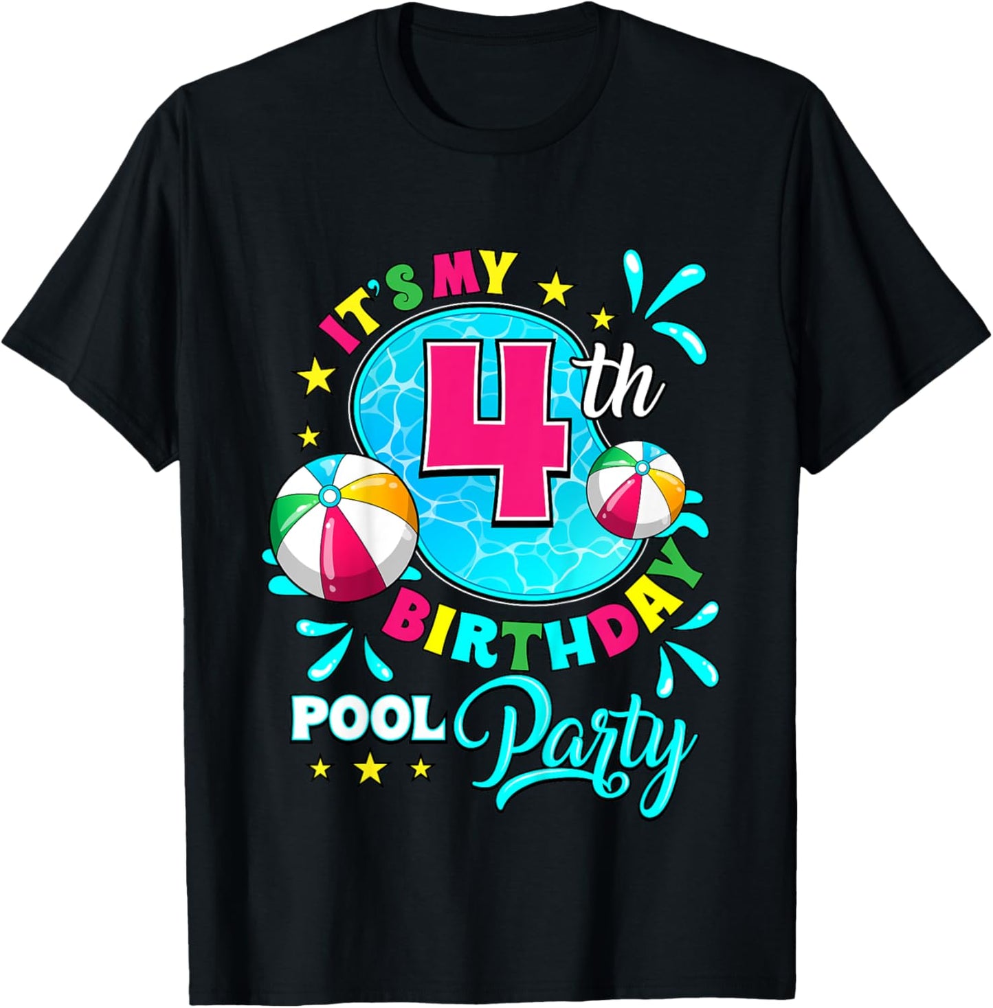 It's My 4th Birthday Pool Party 4 Years Old T-Shirt - T-Shirt | Black