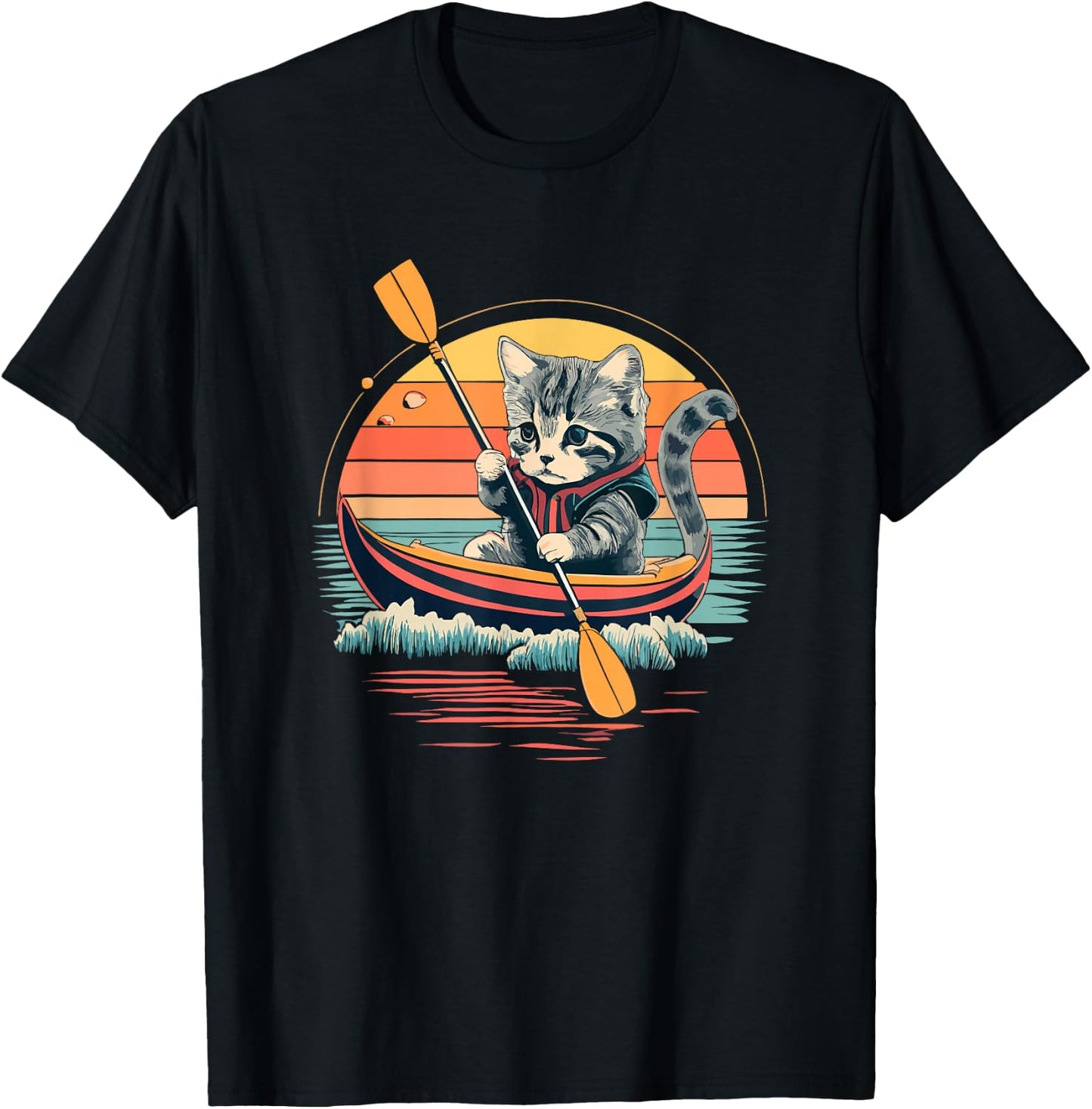 Cute Cat Kayak Funny Outdoor Boating Canoeing Kayaking Women Kids T-Shirt - T-Shirt | Black