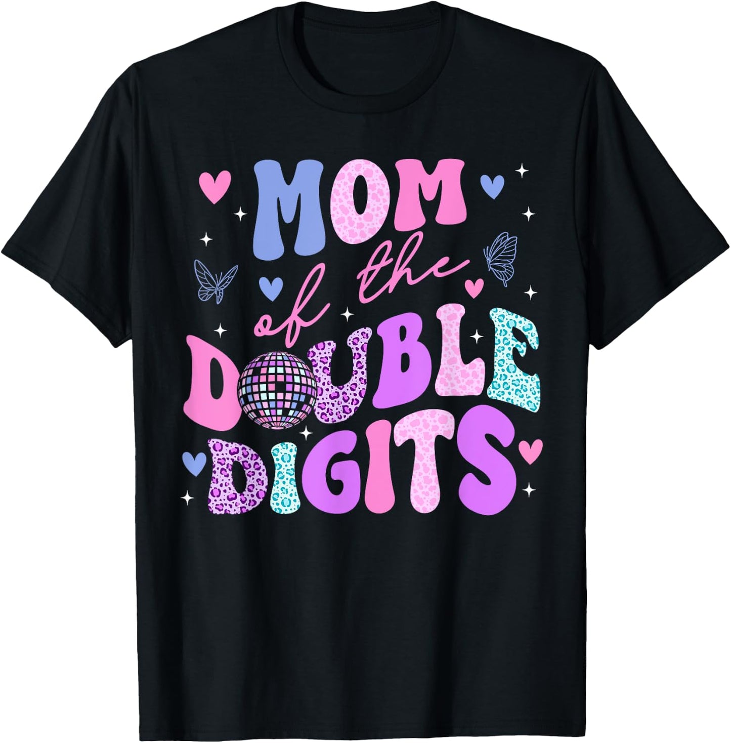 Mom Of The Double Digits Daughter Groovy Mama Retro Theme T-Shirt - T-Shirt | Black