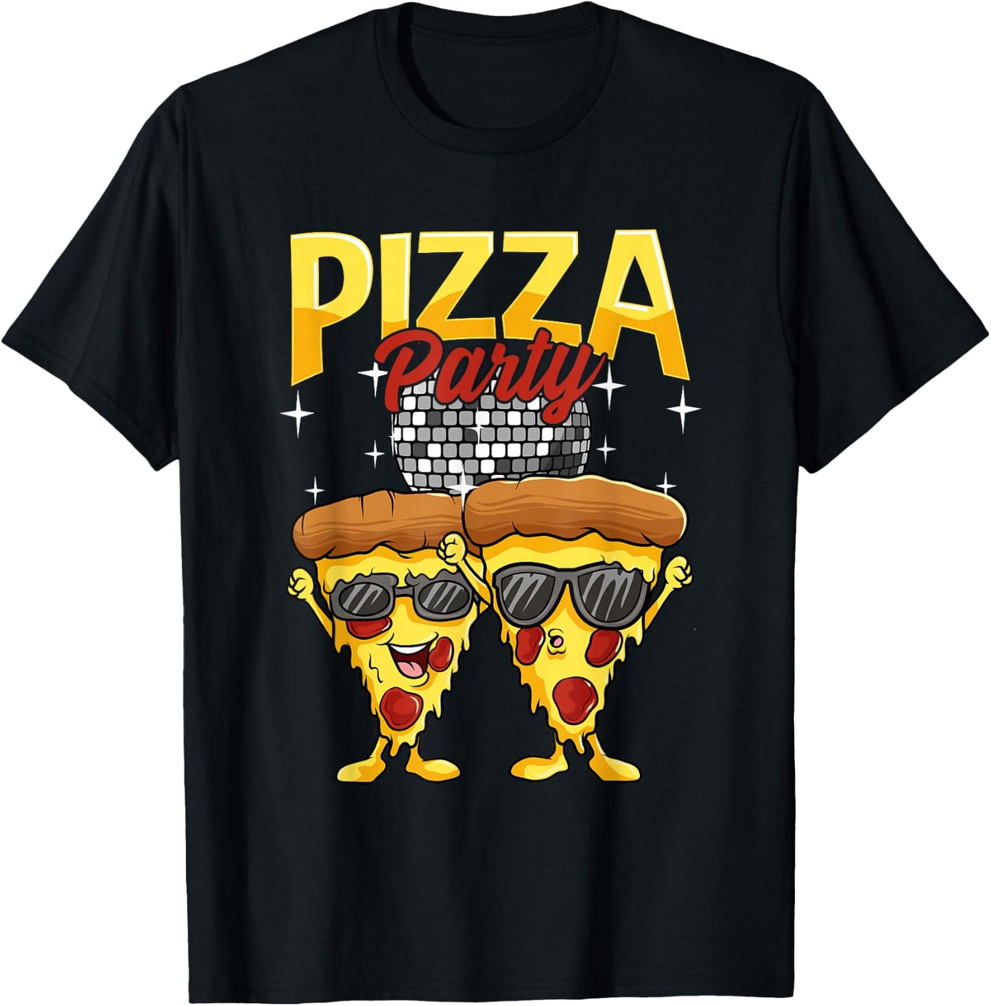 Funny Pizza Party Disco Ball Sunglass Wearing Slice Of Pizza T-Shirt - T-Shirt | Black