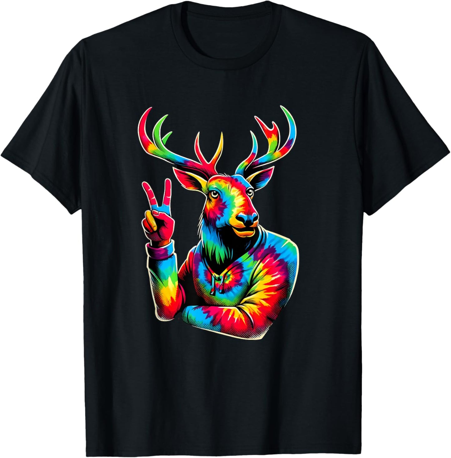Peace Sign Tie Dye Elk T-Shirt - T-Shirt | Black