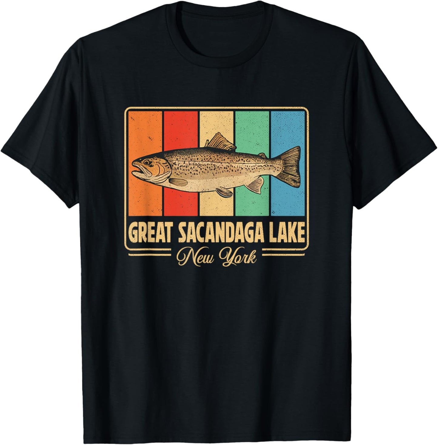 Great Sacandaga Lake New York Outdoors Vintage T-Shirt - T-Shirt | Black