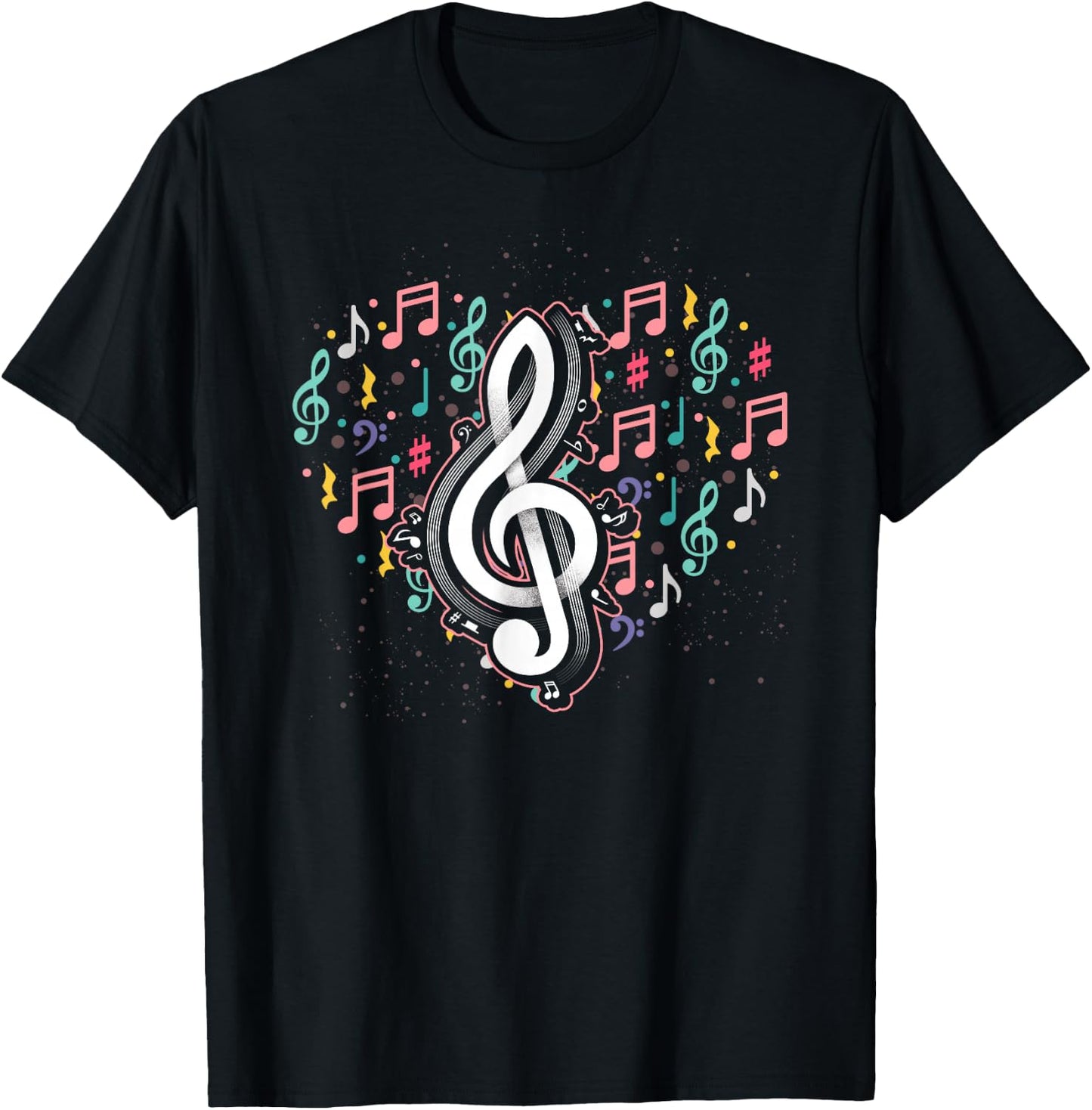 Music Lover Treble Clef Heart Music Notes Musician Music T-Shirt - T-Shirt | Black