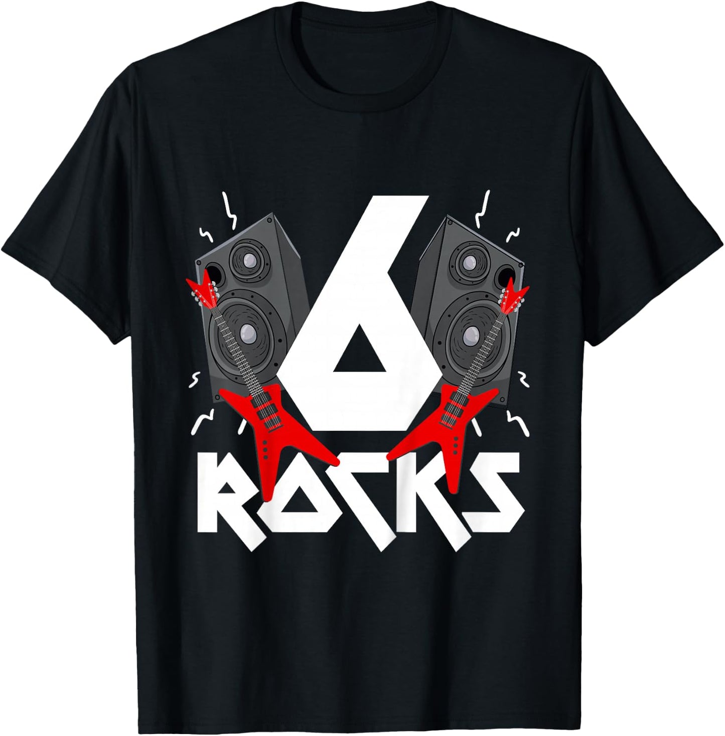 6 Rocks Birthday Party 6 Year Old Rock N Roll Star 6th Gift T-Shirt - T-Shirt | Black