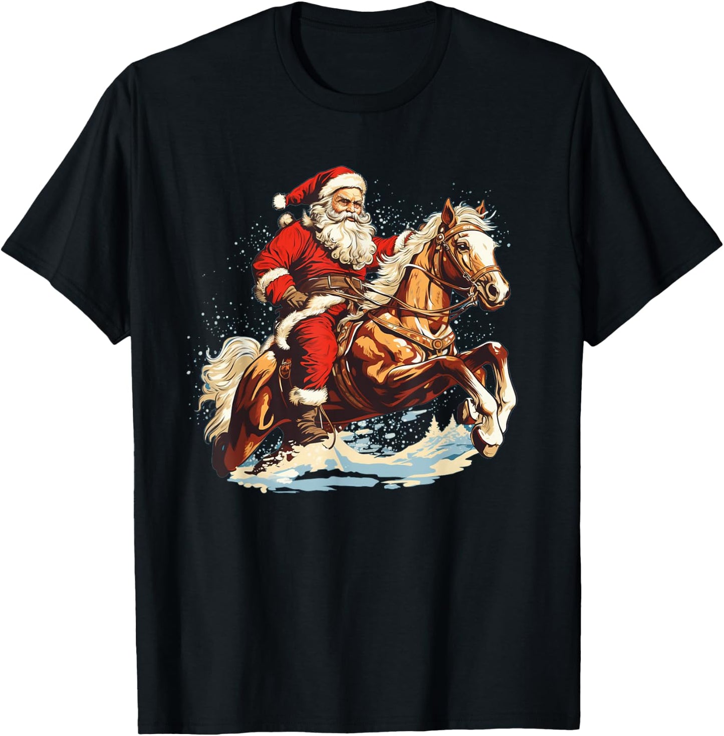 Funny Riding Santa on Horse for Christmas Eve T-Shirt - T-Shirt | Black