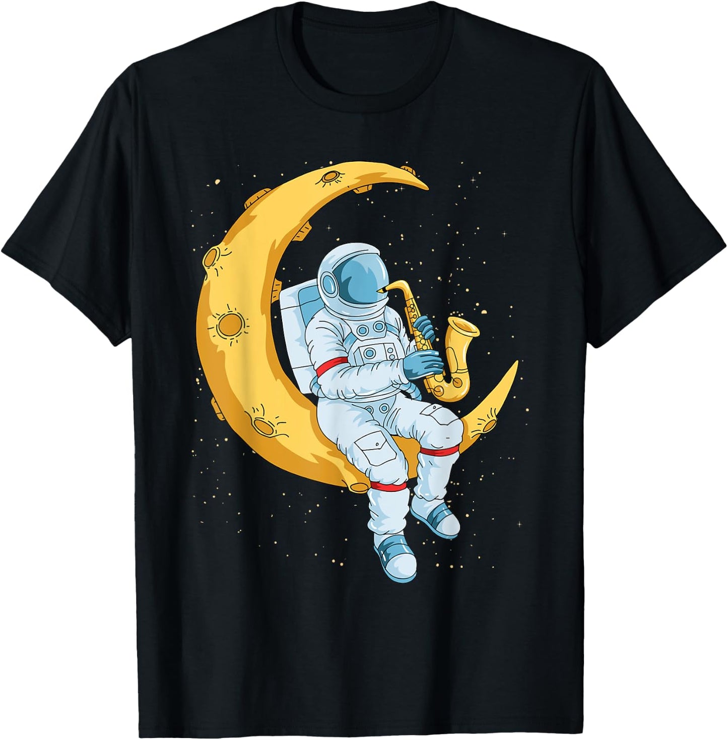 Saxophone Player Astronaut Saxophonist Moon Jazz Musician T-Shirt - T-Shirt | Black