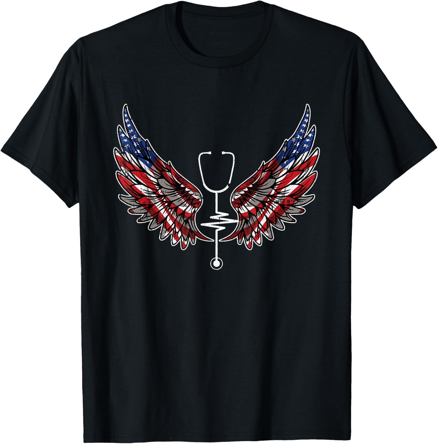 Nurse American Flag 4th Of July Wings Patriotic RN Nursing T-Shirt - T-Shirt | Black