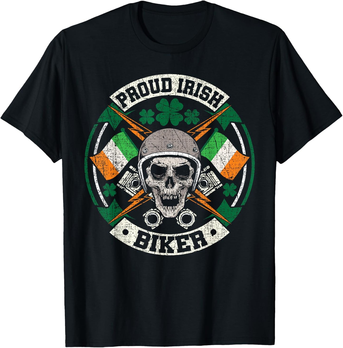 Motorcycle Proud Irish Biker Distressed St Patricks Day T-Shirt - T-Shirt | Black