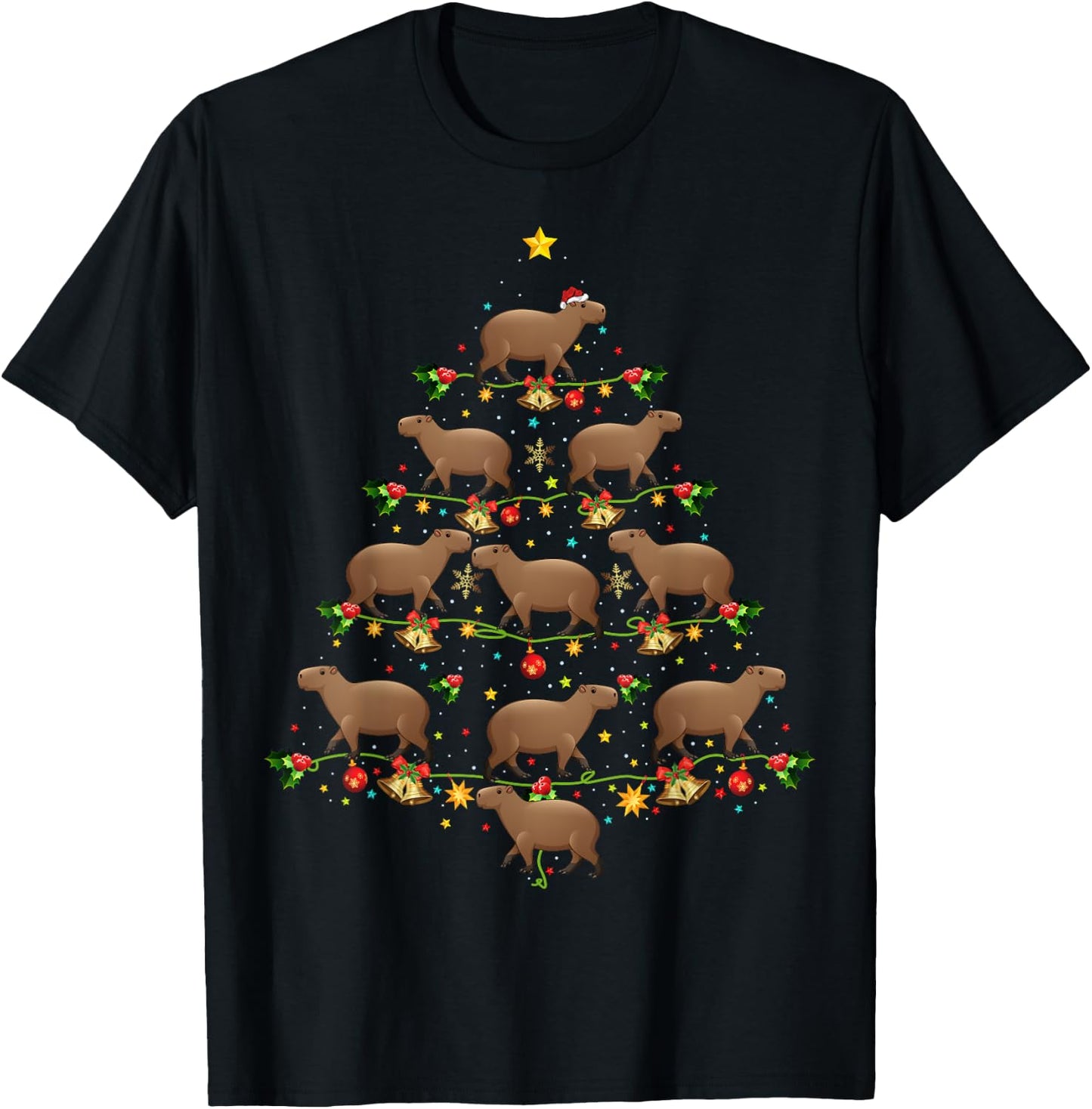 Capybara Christmas Tree Gift Funny Christmas Capybara T-Shirt - T-Shirt | Black