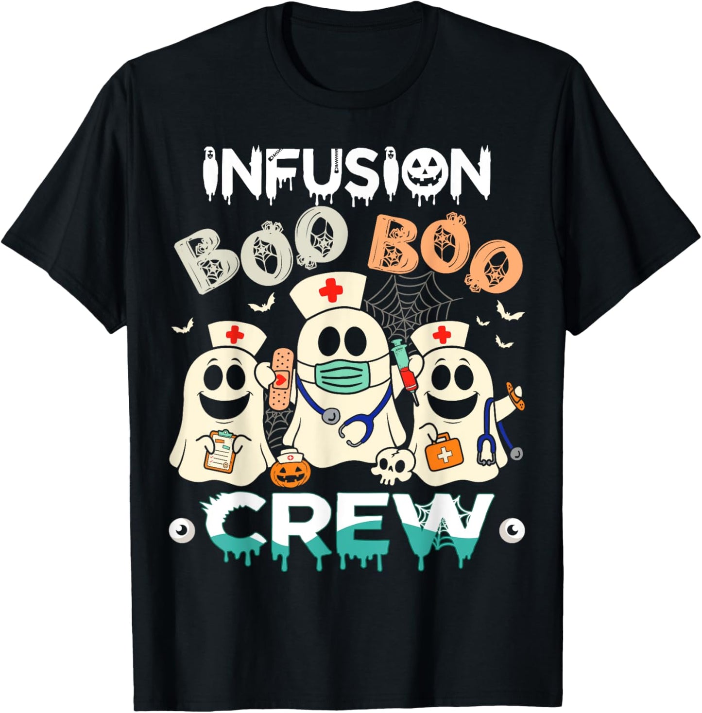 Boo Infusion Crew Ghost Women Halloween Nurse Costume T-Shirt - T-Shirt | Black