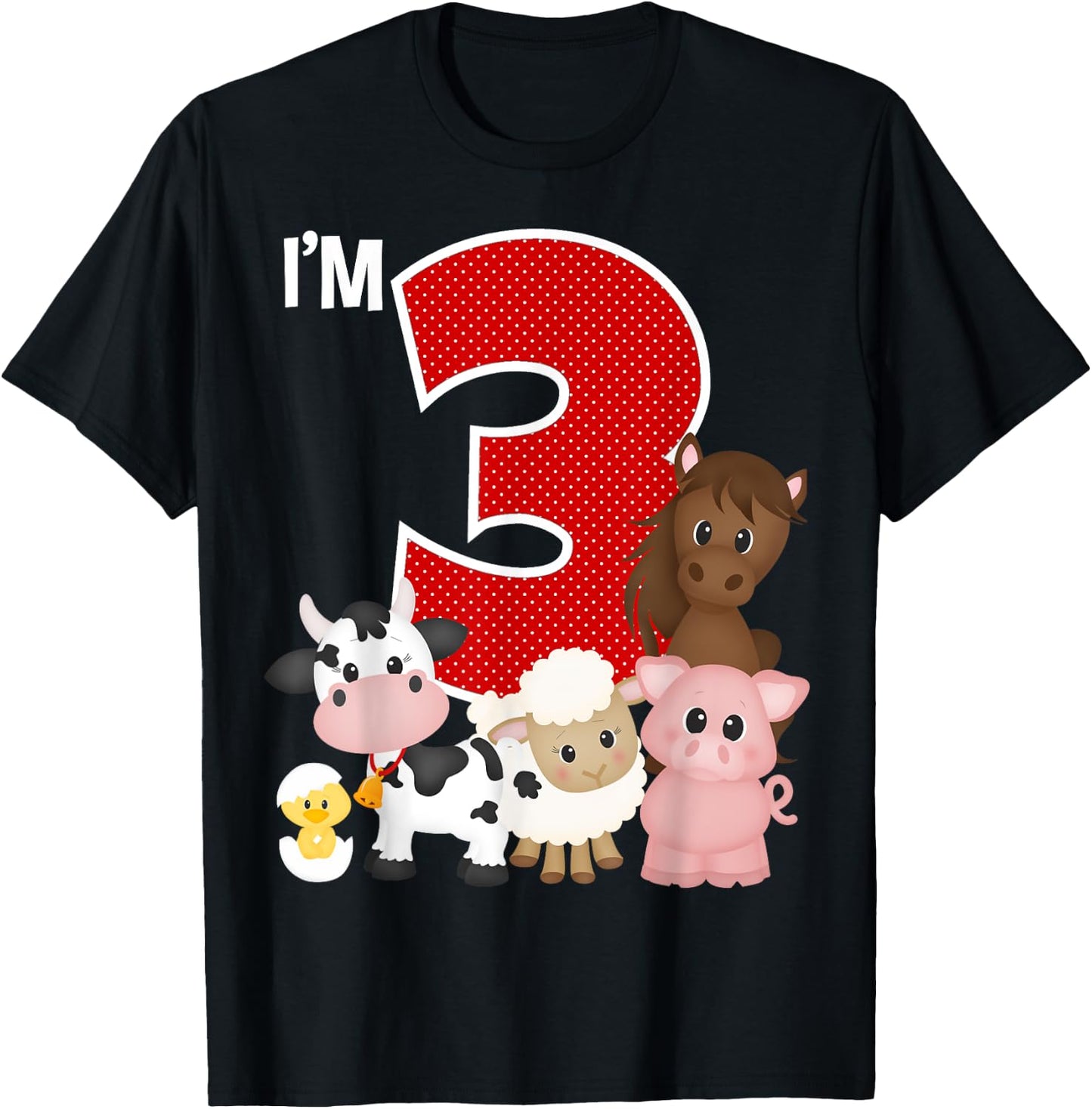 I'm 3 Birthday Boy Girl Farm Animals Theme Party 3 Year Old T-Shirt - T-Shirt | Black