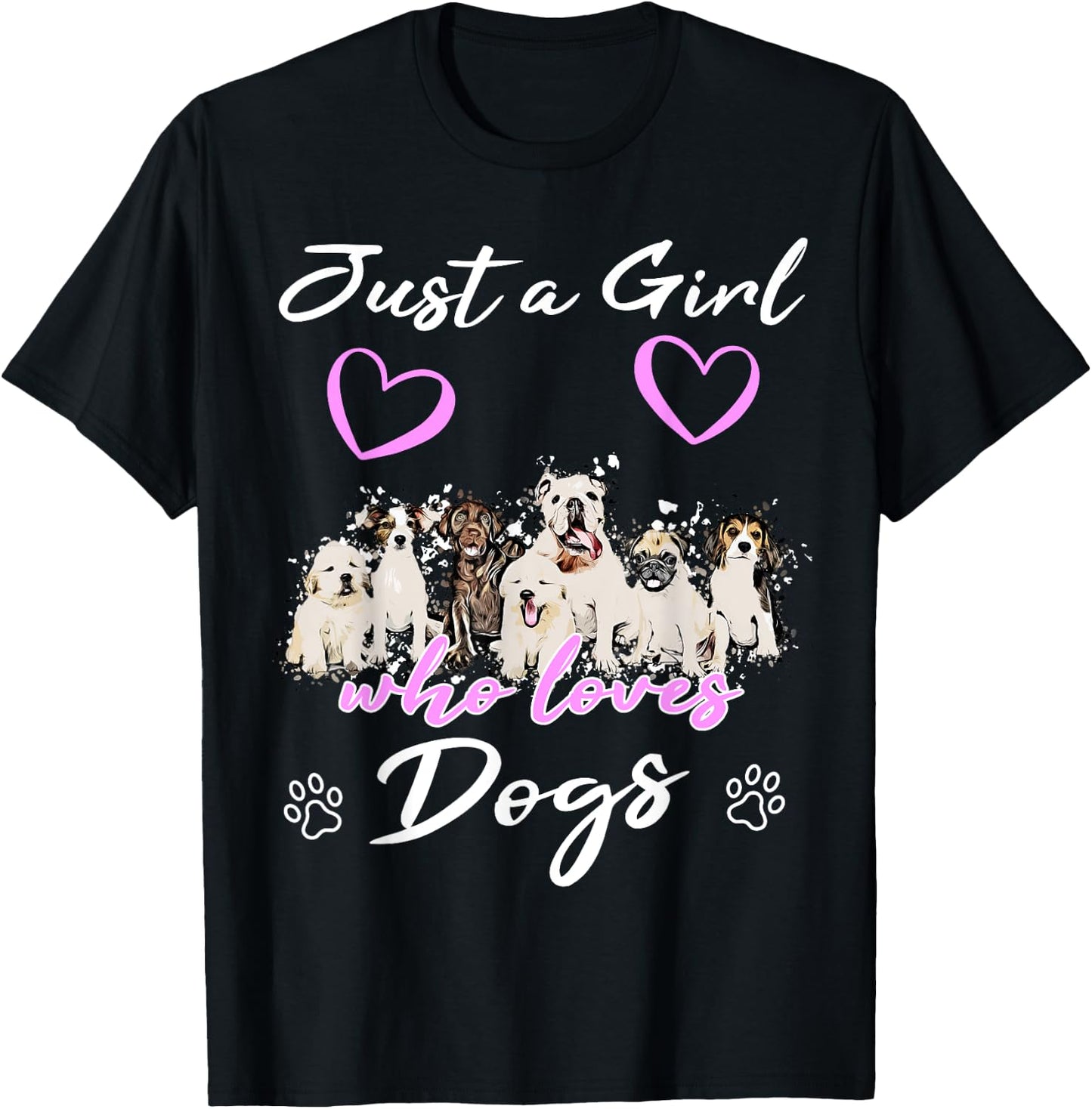 Just a girl who loves Dogs Funny Puppy Cartoon Dog T-Shirt - T-Shirt | Black