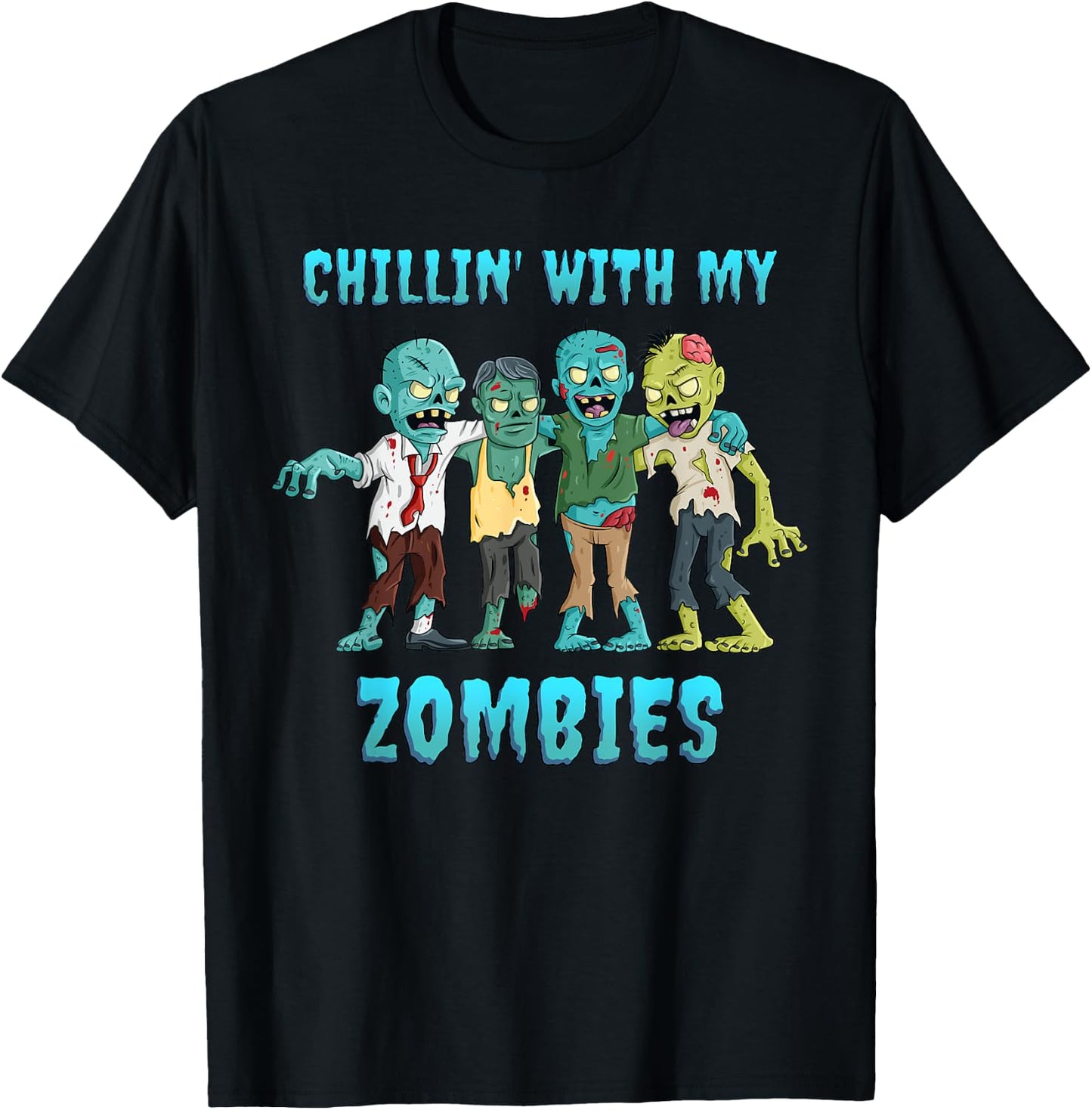 Halloween Chillin With My Zombies Boys Girls Kids Funny T-Shirt - T-Shirt | Black