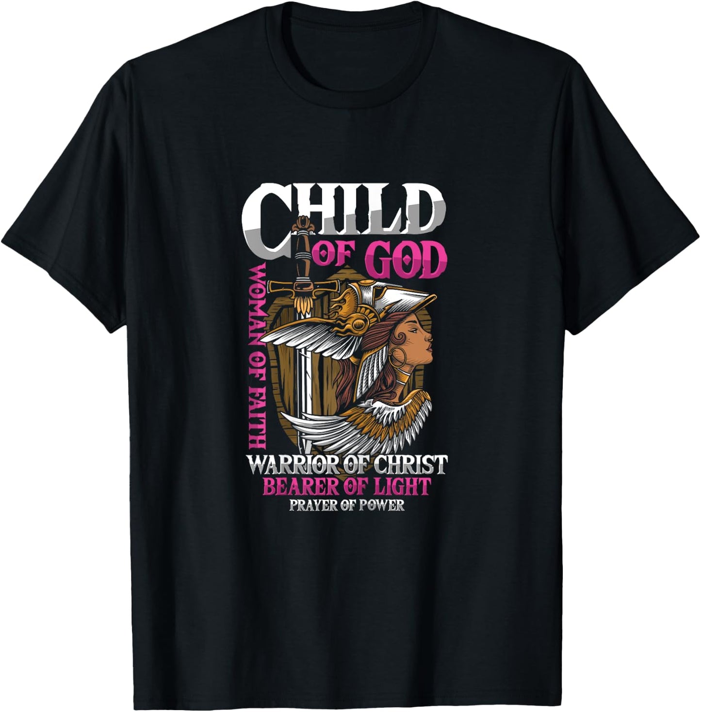 Girl Warrior God Faith Christ Prayer Sword Gift T-Shirt - T-Shirt | Black