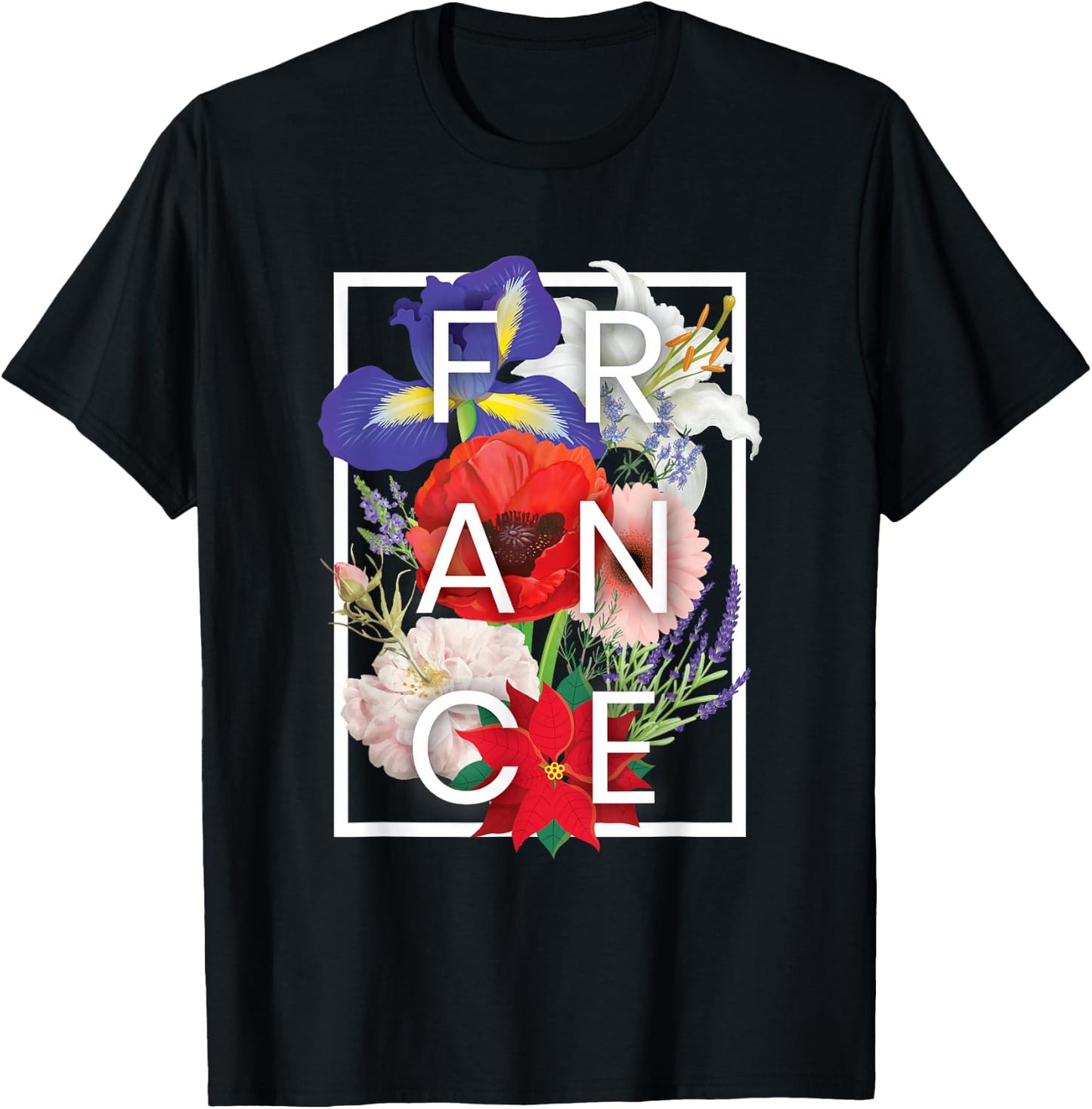 Flowers of France Word Art - French Pride T-Shirt - T-Shirt | Black