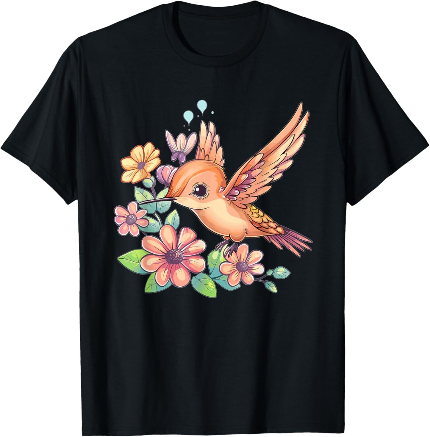 Cute Flower Hummingbird T-Shirt - T-Shirt | Black