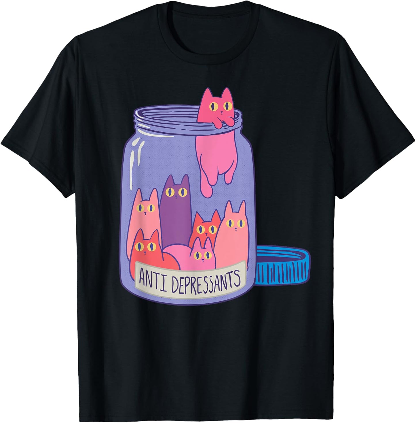 Antidepressant Cat Retro Antidepressants Cats Funny Gift Men Women T-Shirt - T-Shirt | Black