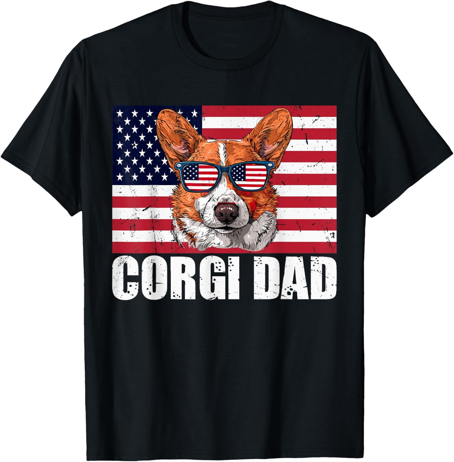 Corgi Dad Pembroke Welsh Corgi US Flag Dog Lover 4th of July Kids Men T-Shirt - T-Shirt | Black