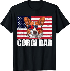 Corgi Dad Pembroke Welsh Corgi US Flag Dog Lover 4th of July Kids Men T-Shirt - T-Shirt | Black