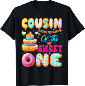 Cousin Of The Sweet One Donut Theme 1st Birthday Family T-Shirt - T-Shirt | Black