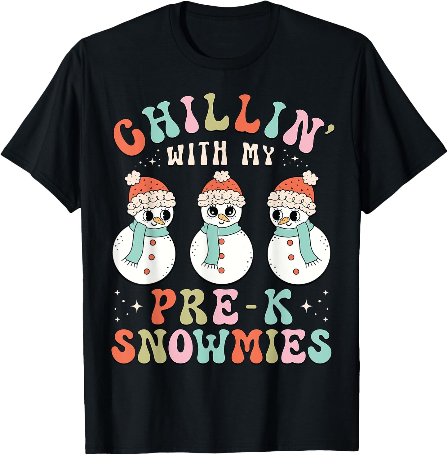 Chillin With My Pre-K Snowmies Snowman Teacher Xmas Pajamas T-Shirt - T-Shirt | Black