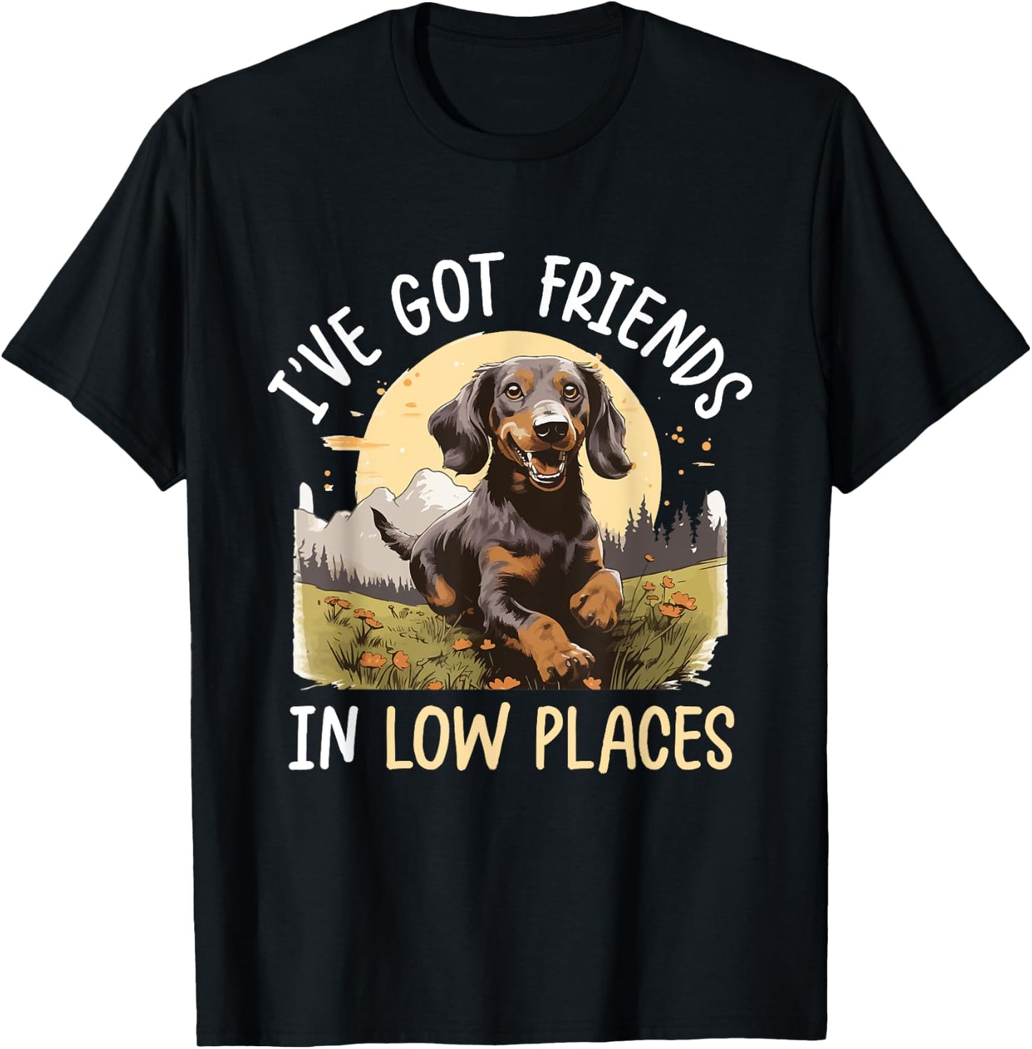 Dachshund Wiener Sausage Dog I've Got Friends in Low Places T-Shirt - T-Shirt | Black