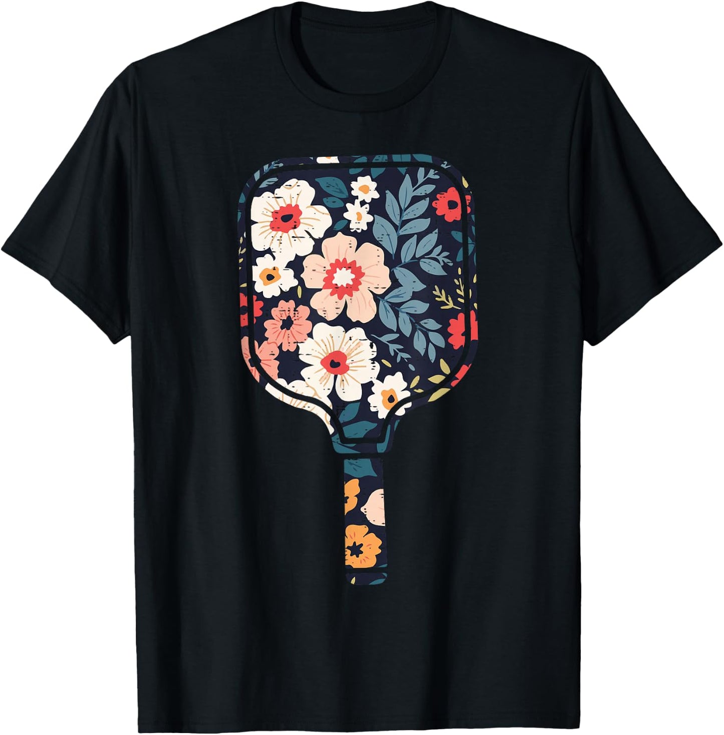 Pickle Ball Paddle Flowers Pickleball Racket Women Girls Kid T-Shirt - T-Shirt | Black