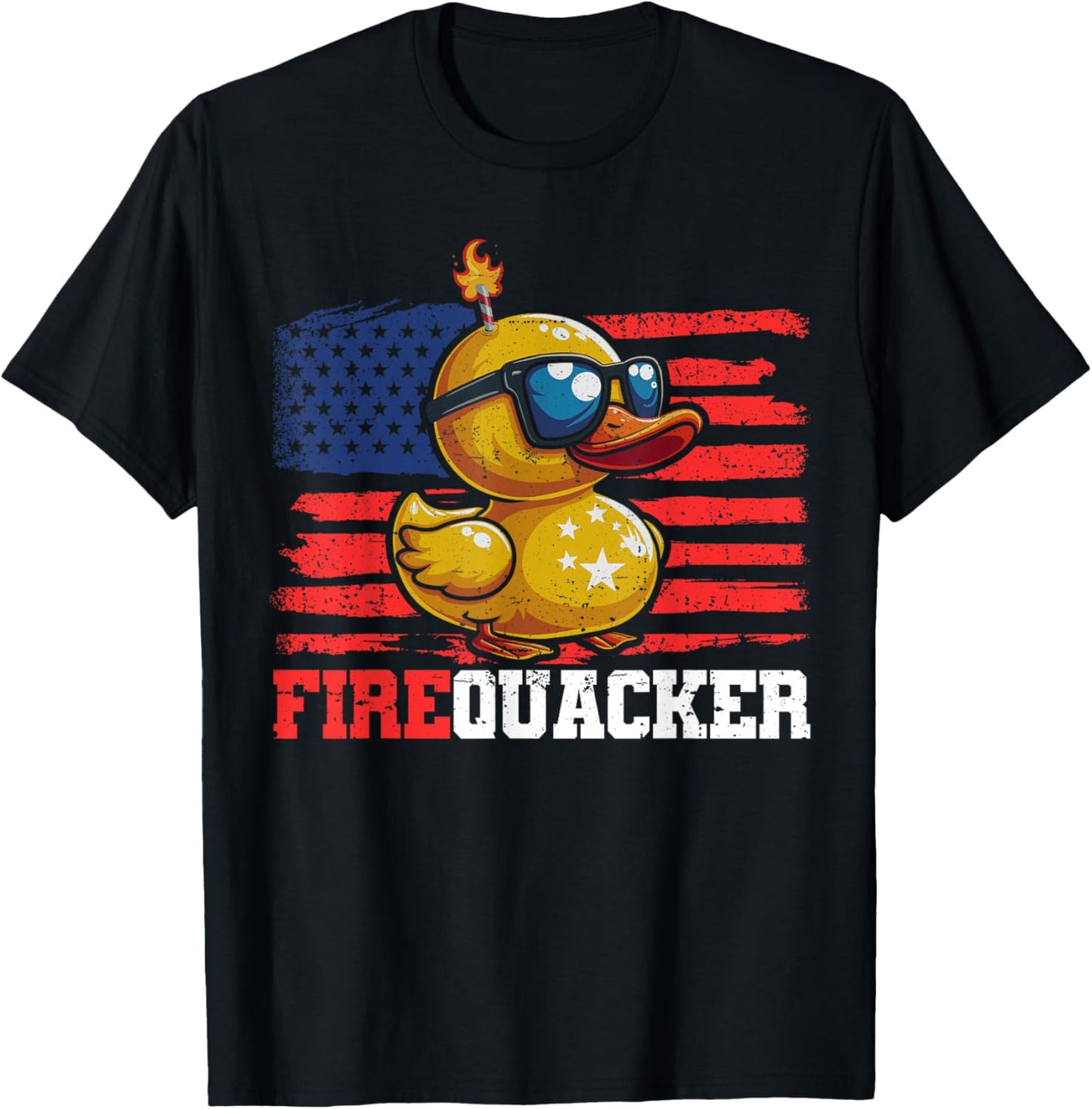Firequacker Duck 4th of July Patriotic Day USA Flag Funny T-Shirt - T-Shirt | Black