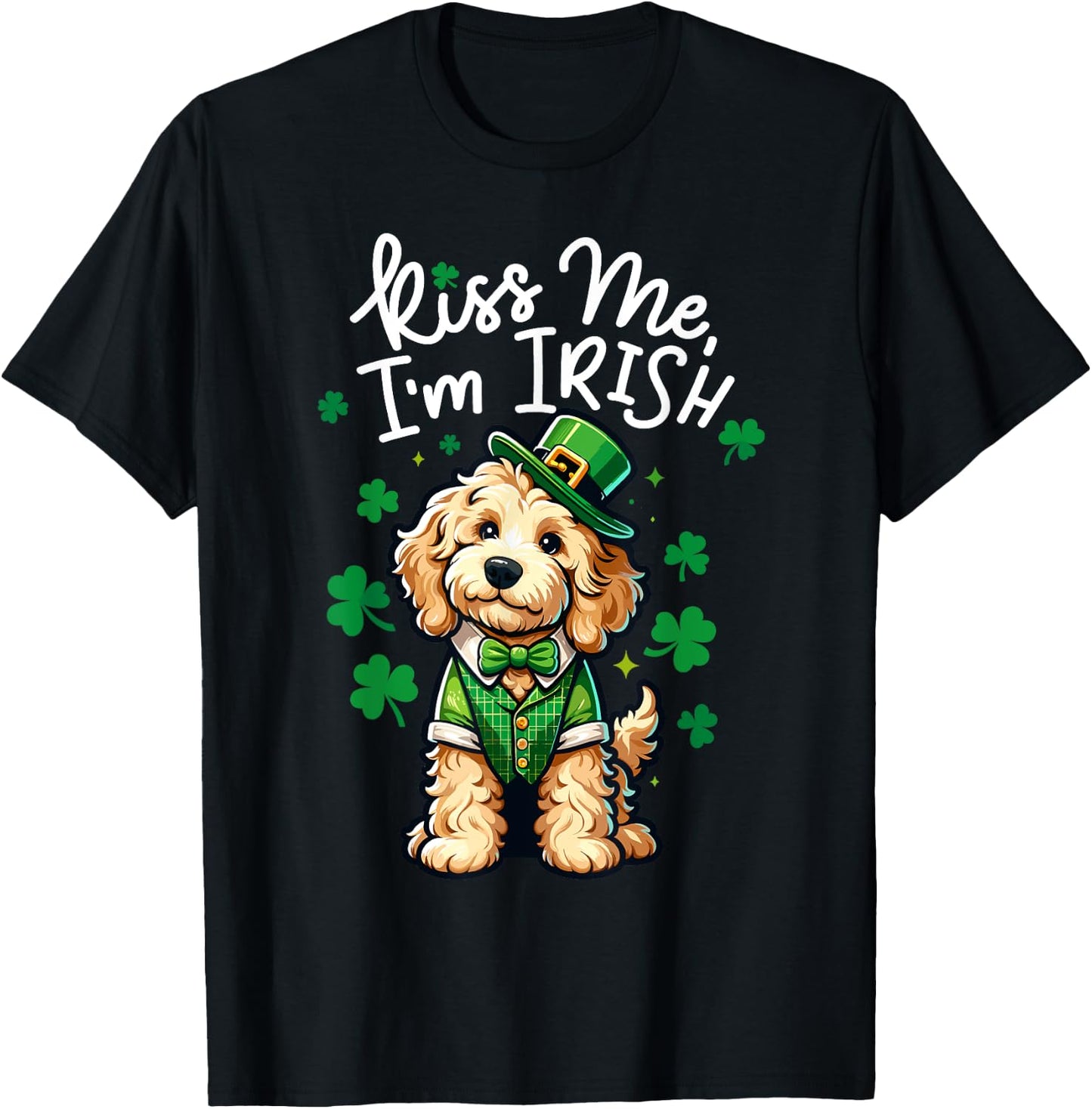 Kiss Me Im Irish Doodle Kids Men Women Funny St Patricks Day T-Shirt - T-Shirt | Black
