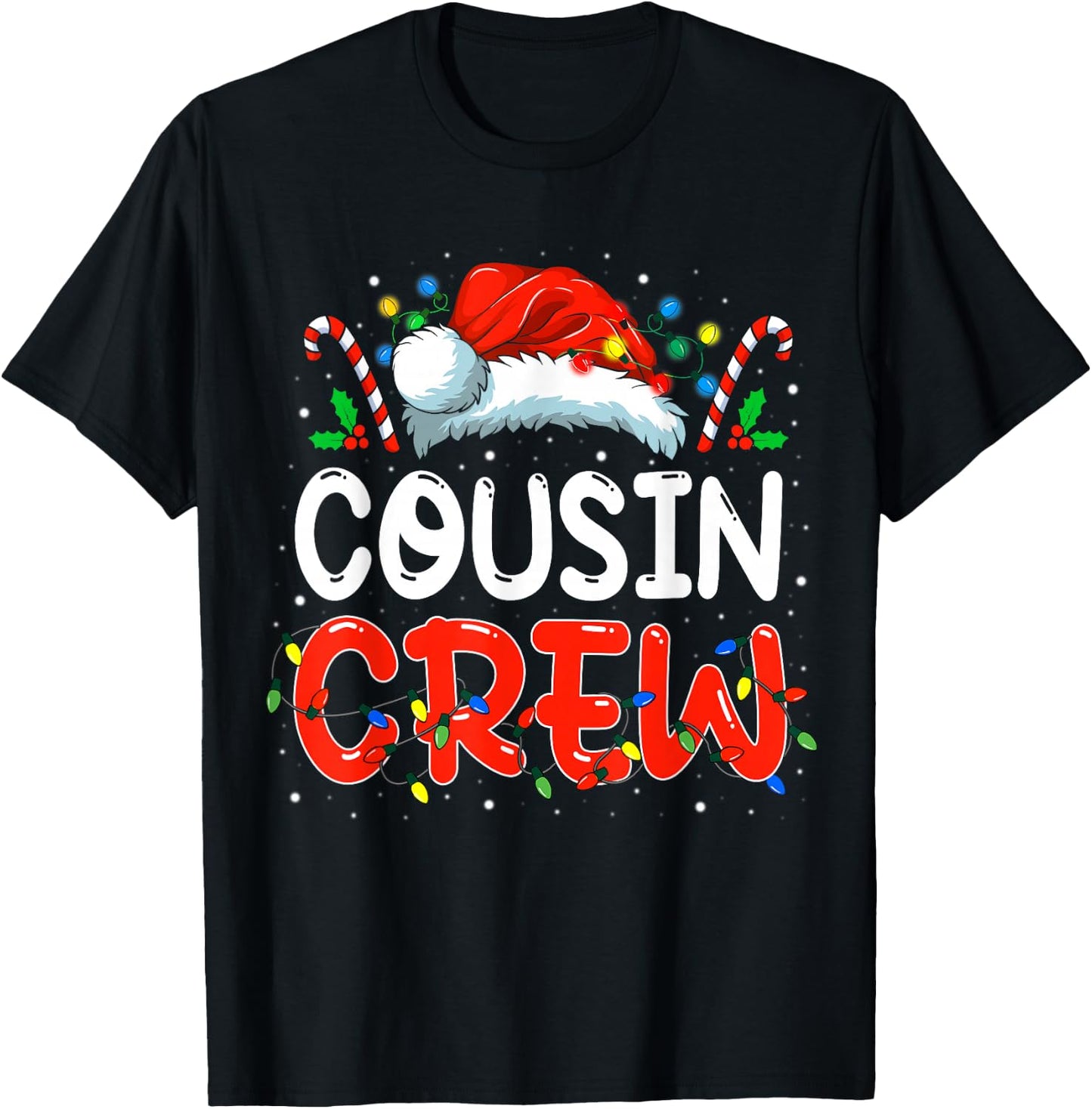 Christmas Cousin Crew Santa Hat Men Women Kids T-Shirt - T-Shirt | Black