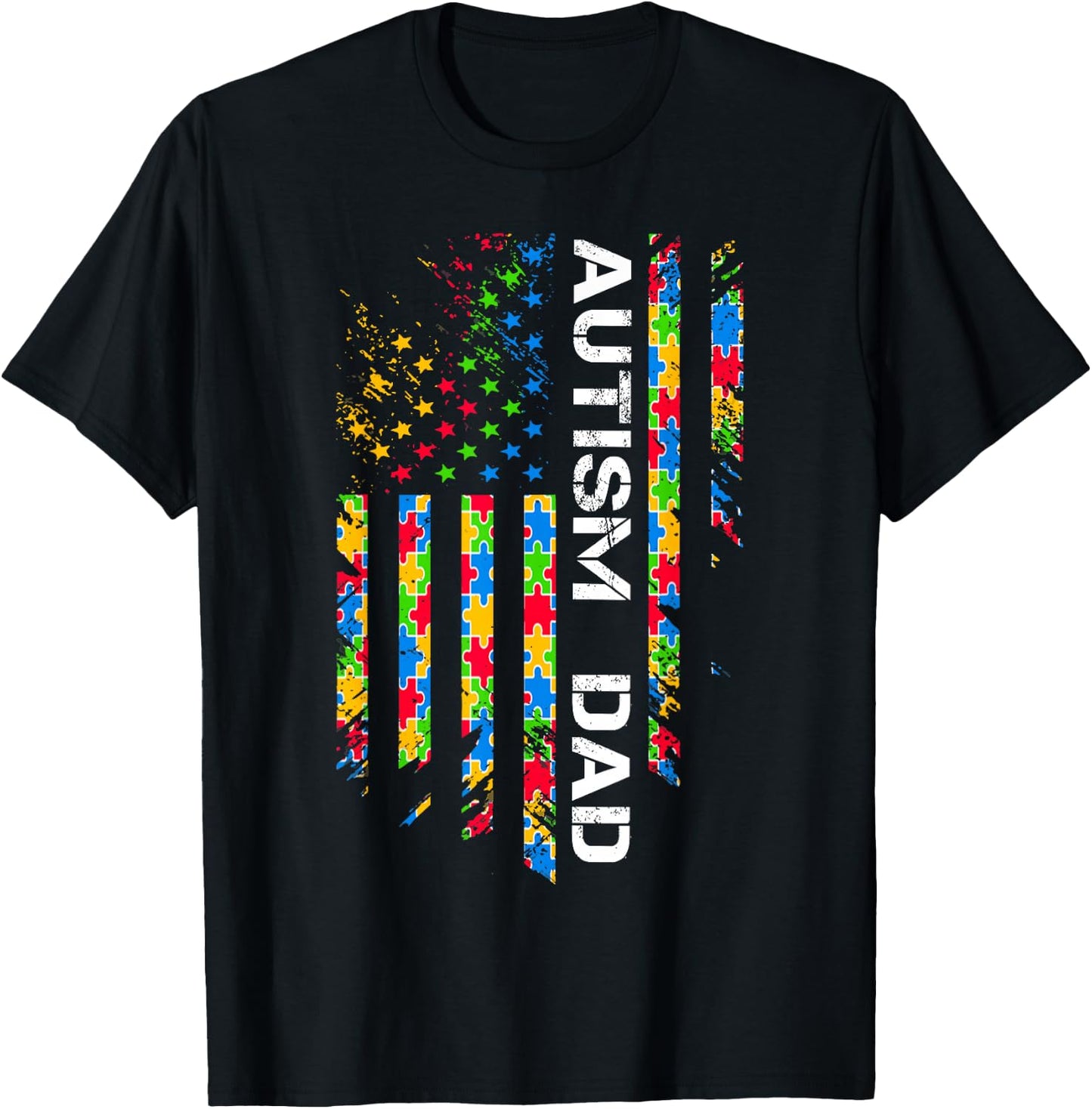 Autism Dad Awareness American Flag USA T-Shirt - T-Shirt | Black
