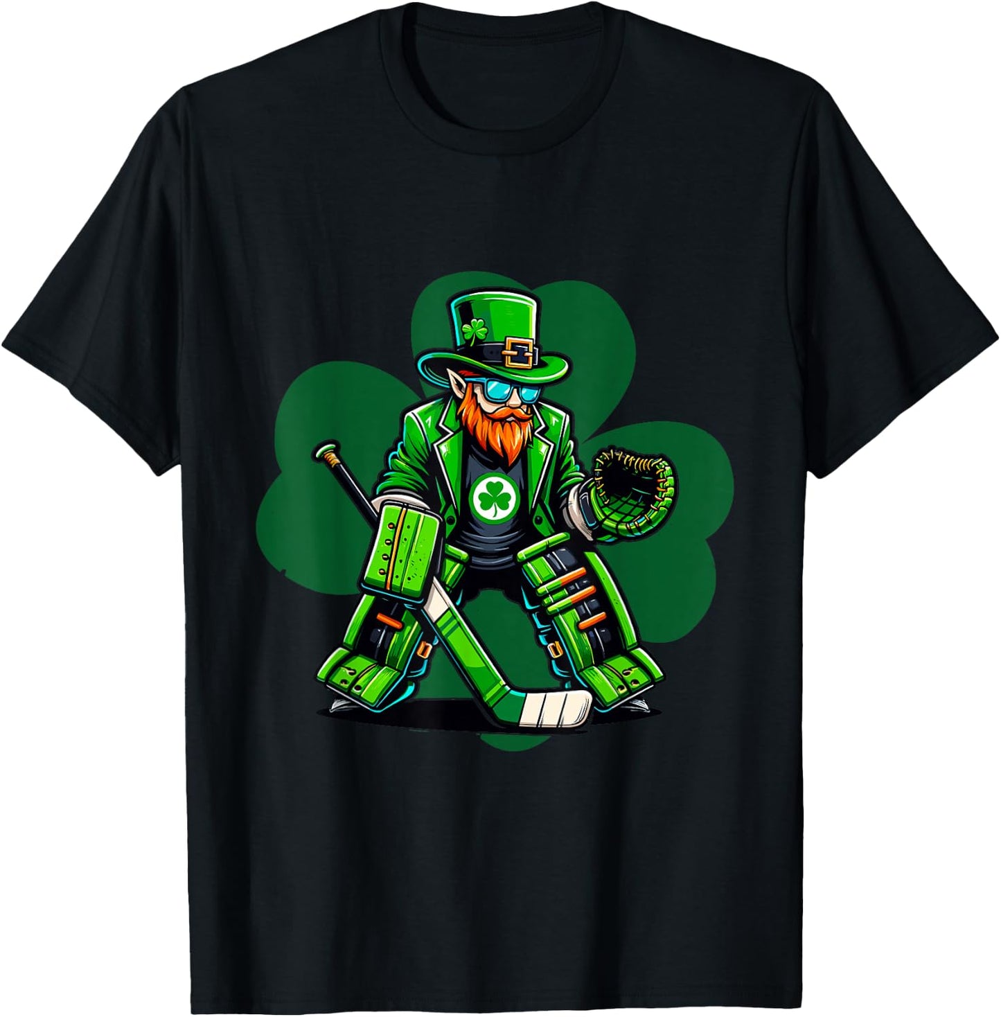 Hockey Goalie Saint Patrick's Day Irish Shamrock T-Shirt - T-Shirt | Black