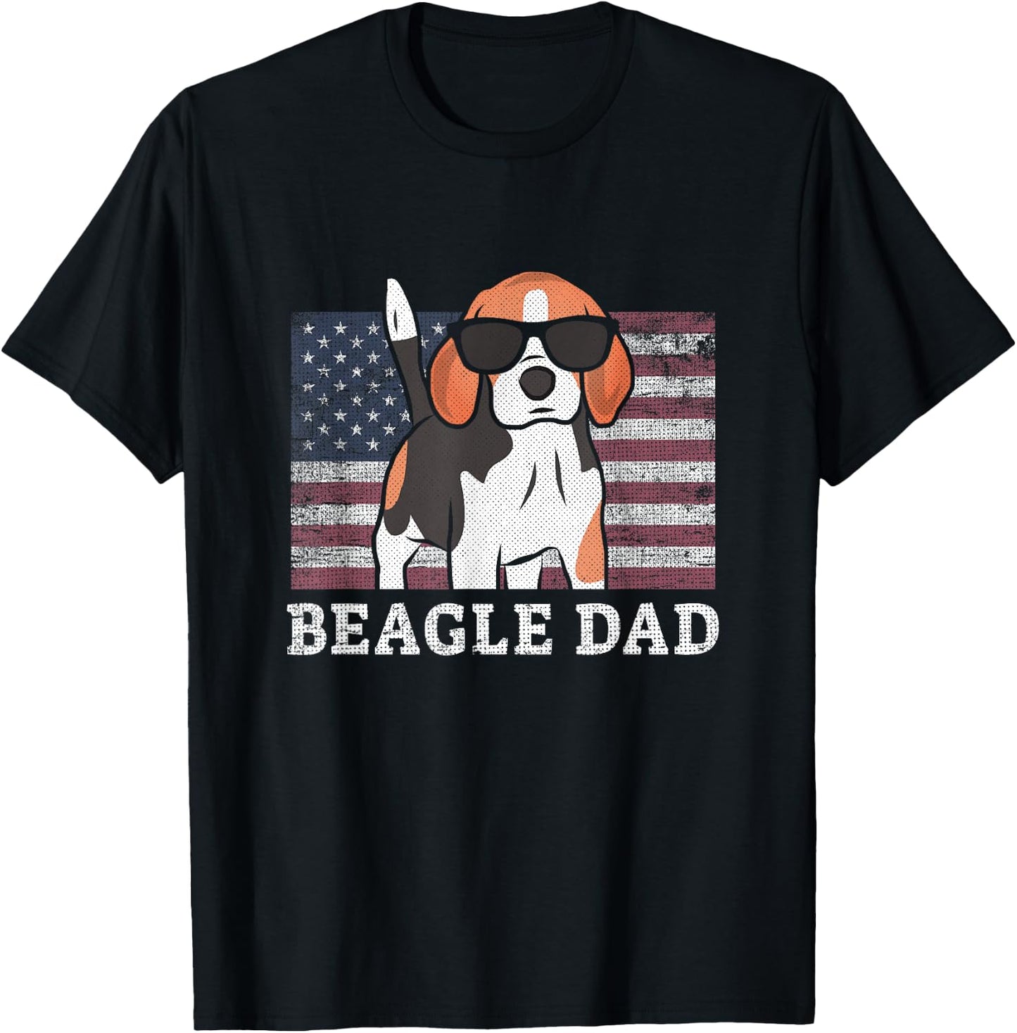 Beagle Dad American Flag 4th of July Patriotic Beagle Design T-Shirt - T-Shirt | Black