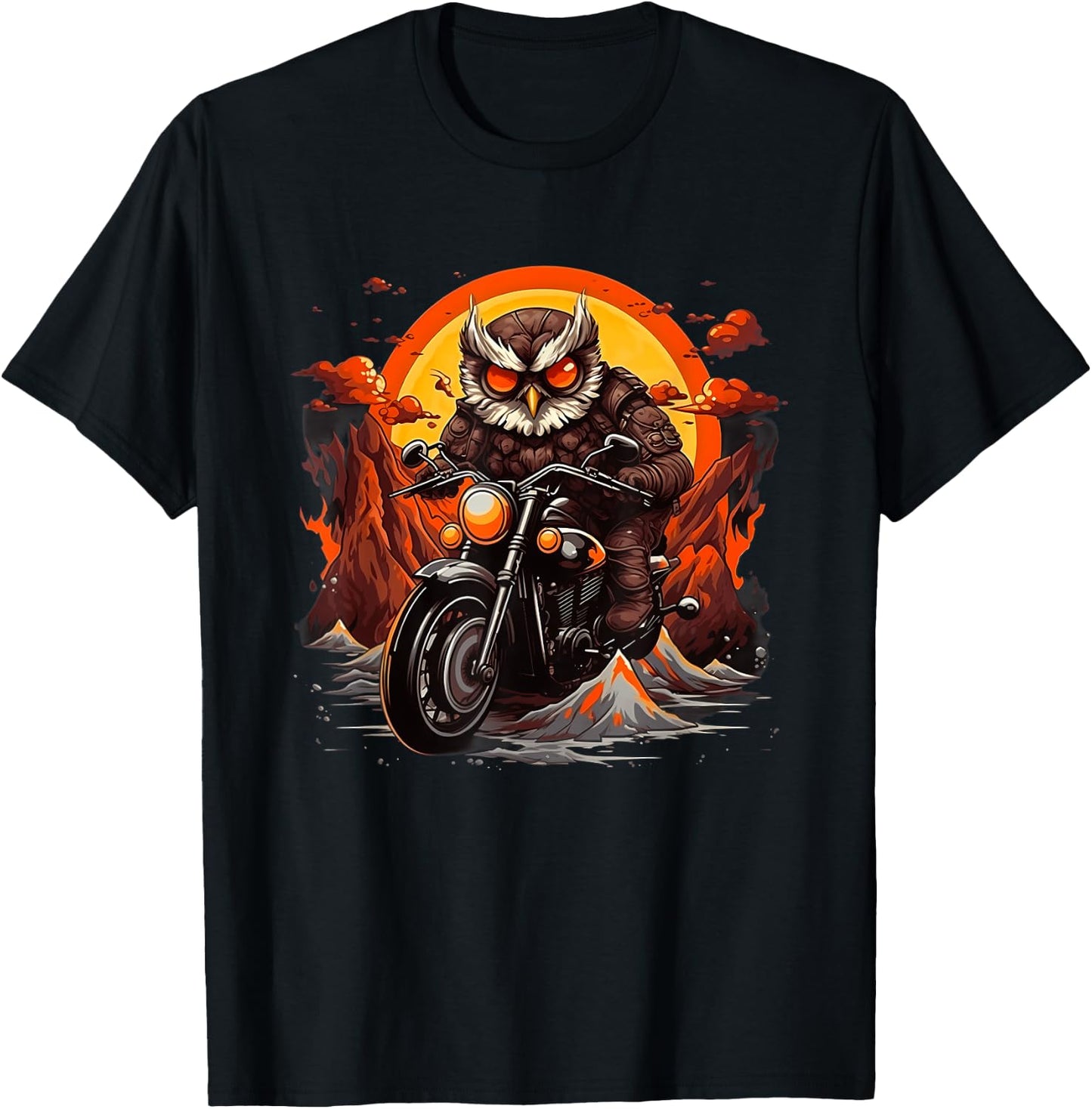 Biker Owl Riding Motorcycle T-Shirt - T-Shirt | Black