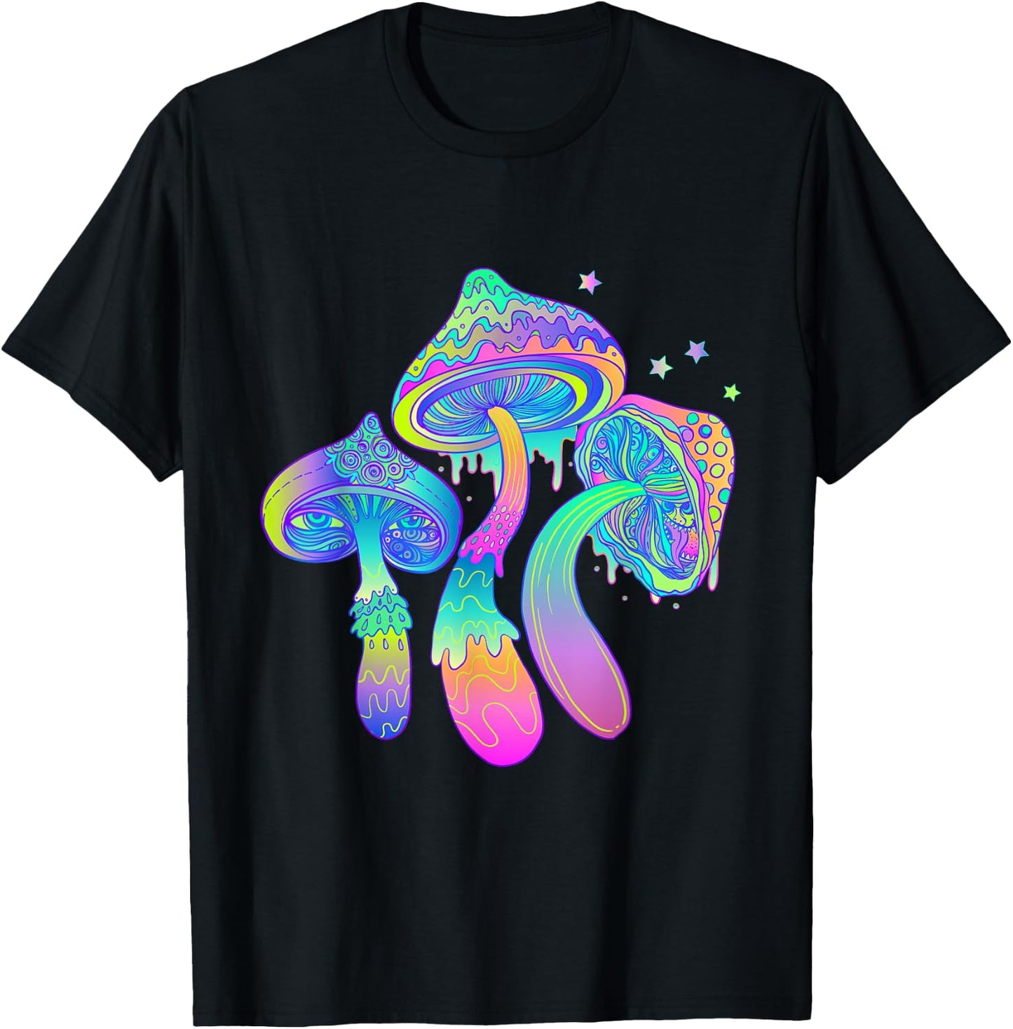 Psychedelic Mushroom Rainbow Mushroom Colourful Trippy Rave T-Shirt - T-Shirt | Black