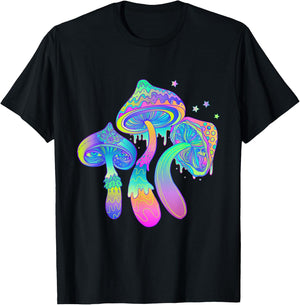 Psychedelic Mushroom Rainbow Mushroom Colourful Trippy Rave T-Shirt - T-Shirt | Black