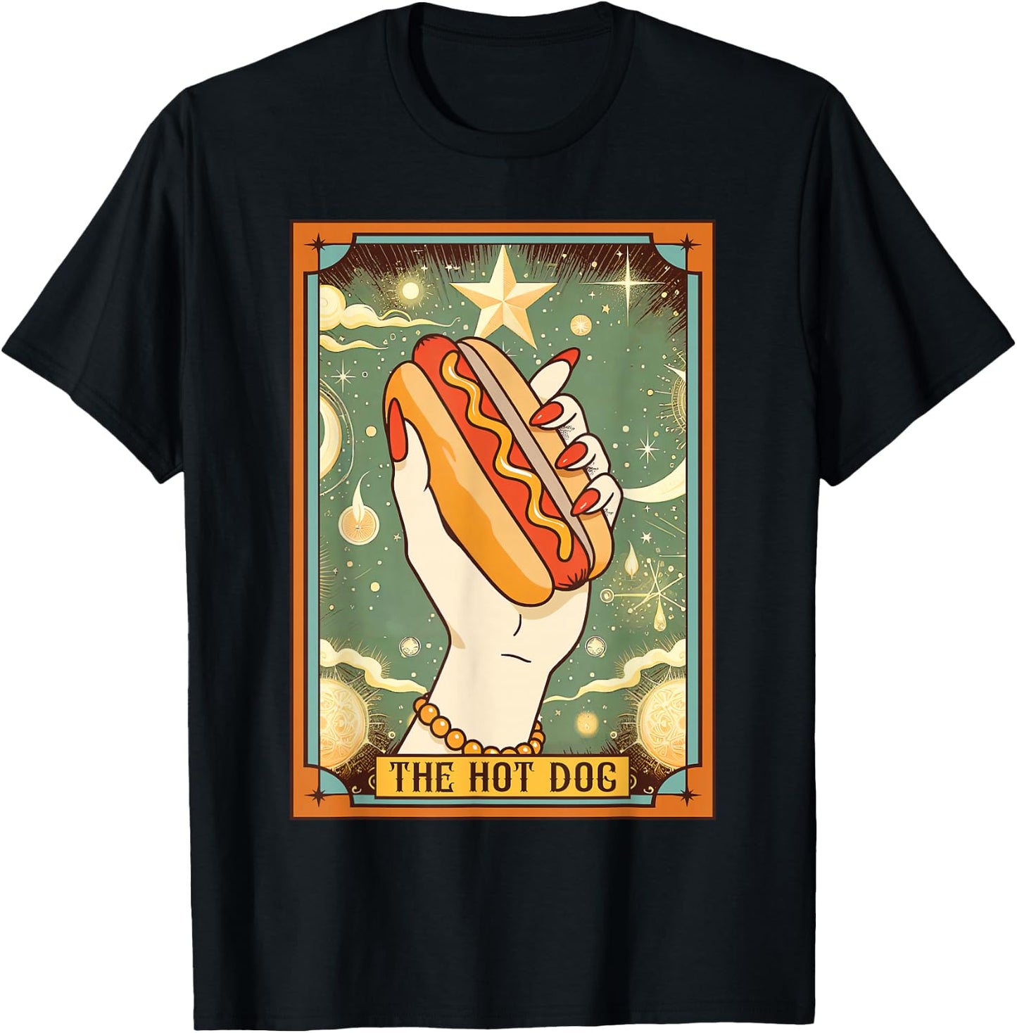 Hot Dog Bun Lover Foodie Food Lover The Hot Dog Tarot Card T-Shirt - T-Shirt | Black